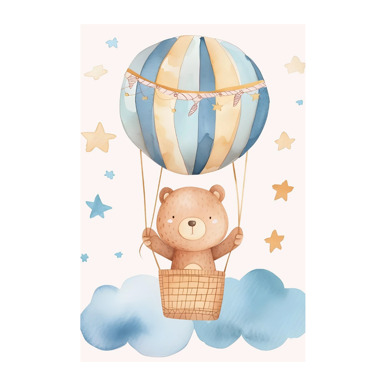 Adorable Bear Hot Air Balloon Nursery Wall Art