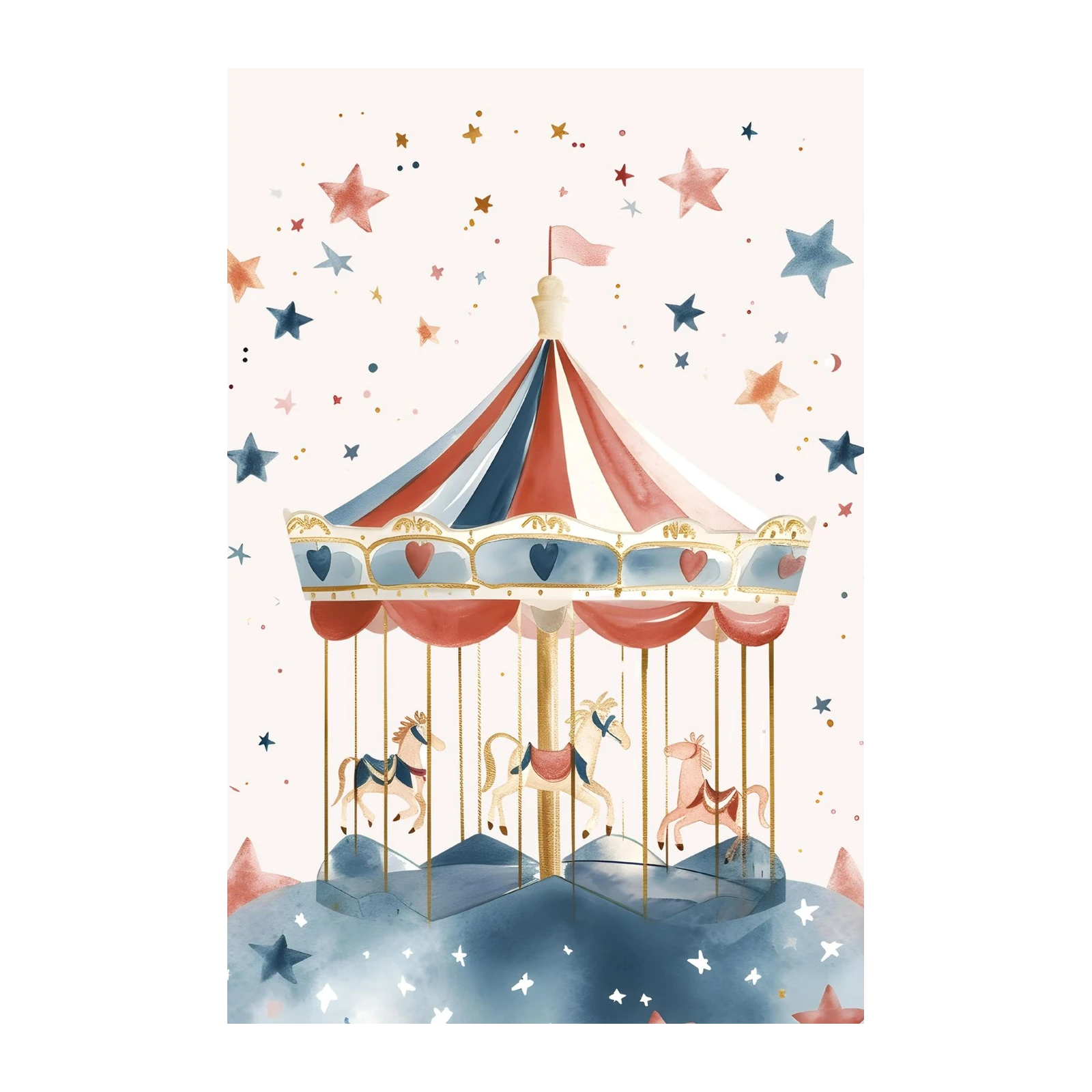 Whimsical Carousel & Stars Wall Art