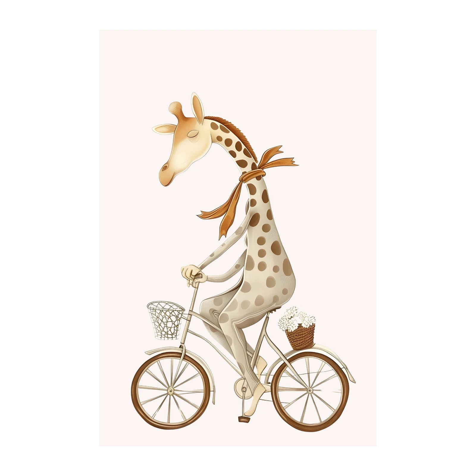 Charming Giraffe Bike Ride Whimsical Wall Art