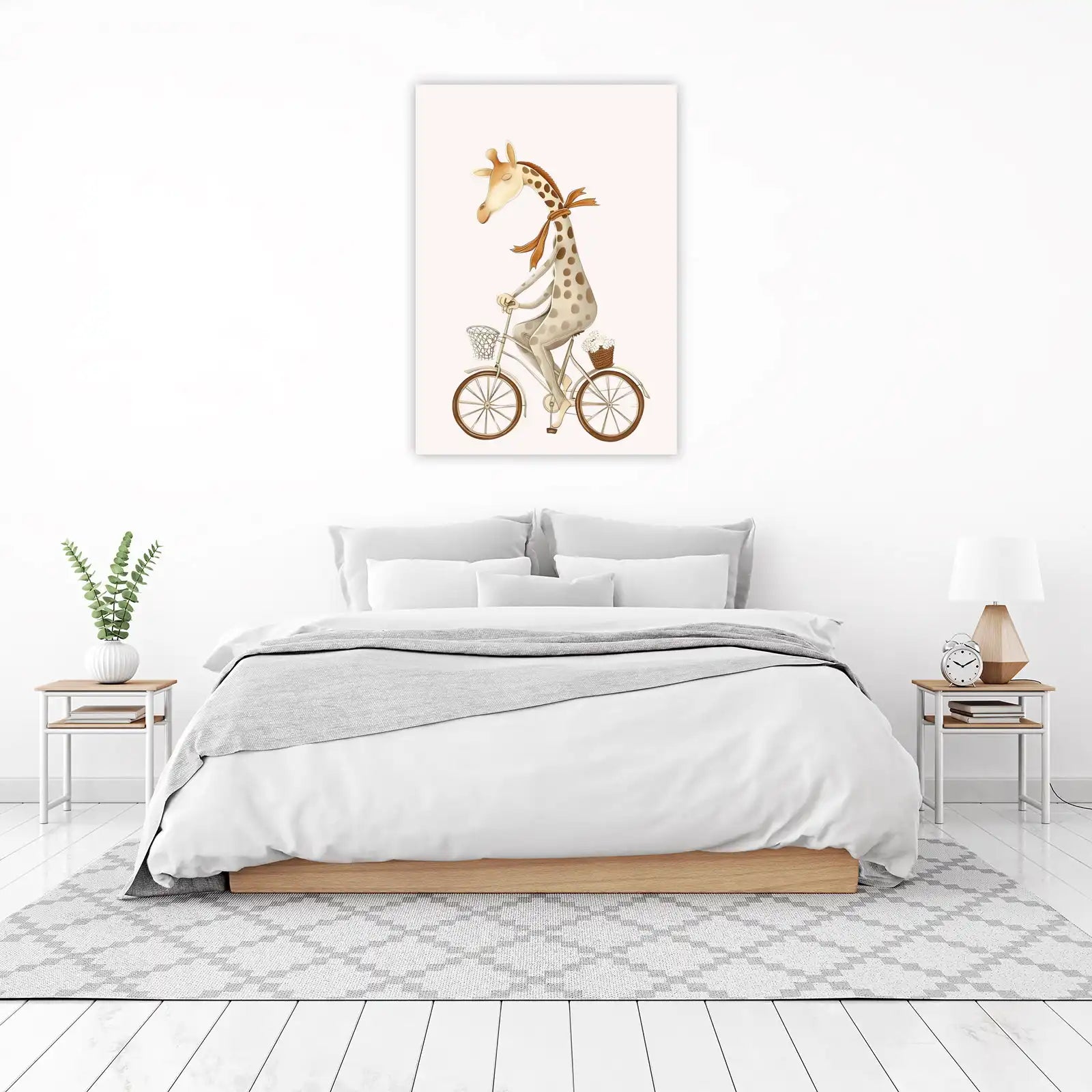 Charming Giraffe Bike Ride Whimsical Wall Art