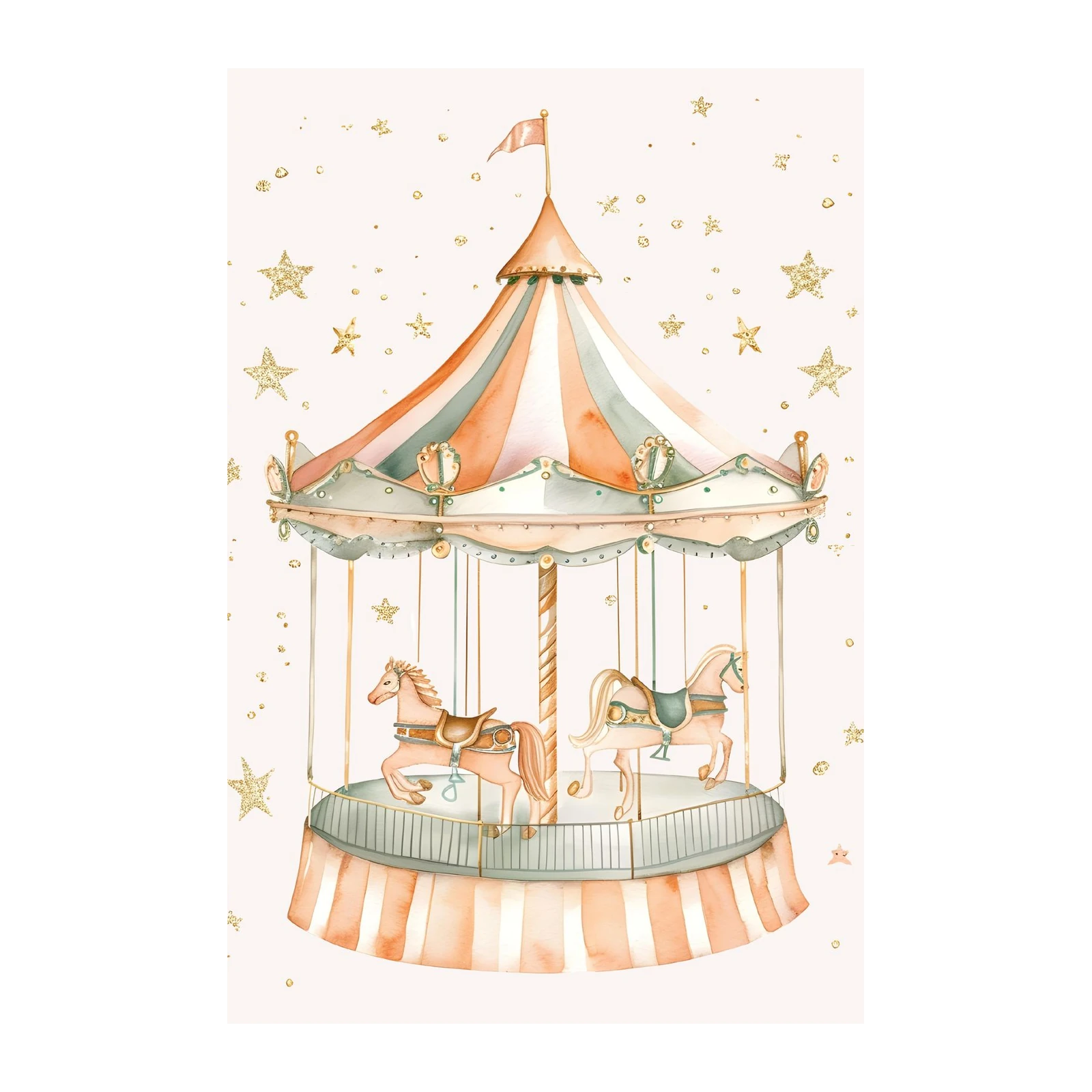 Whimsical Carousel Horse Watercolor Wall Art
