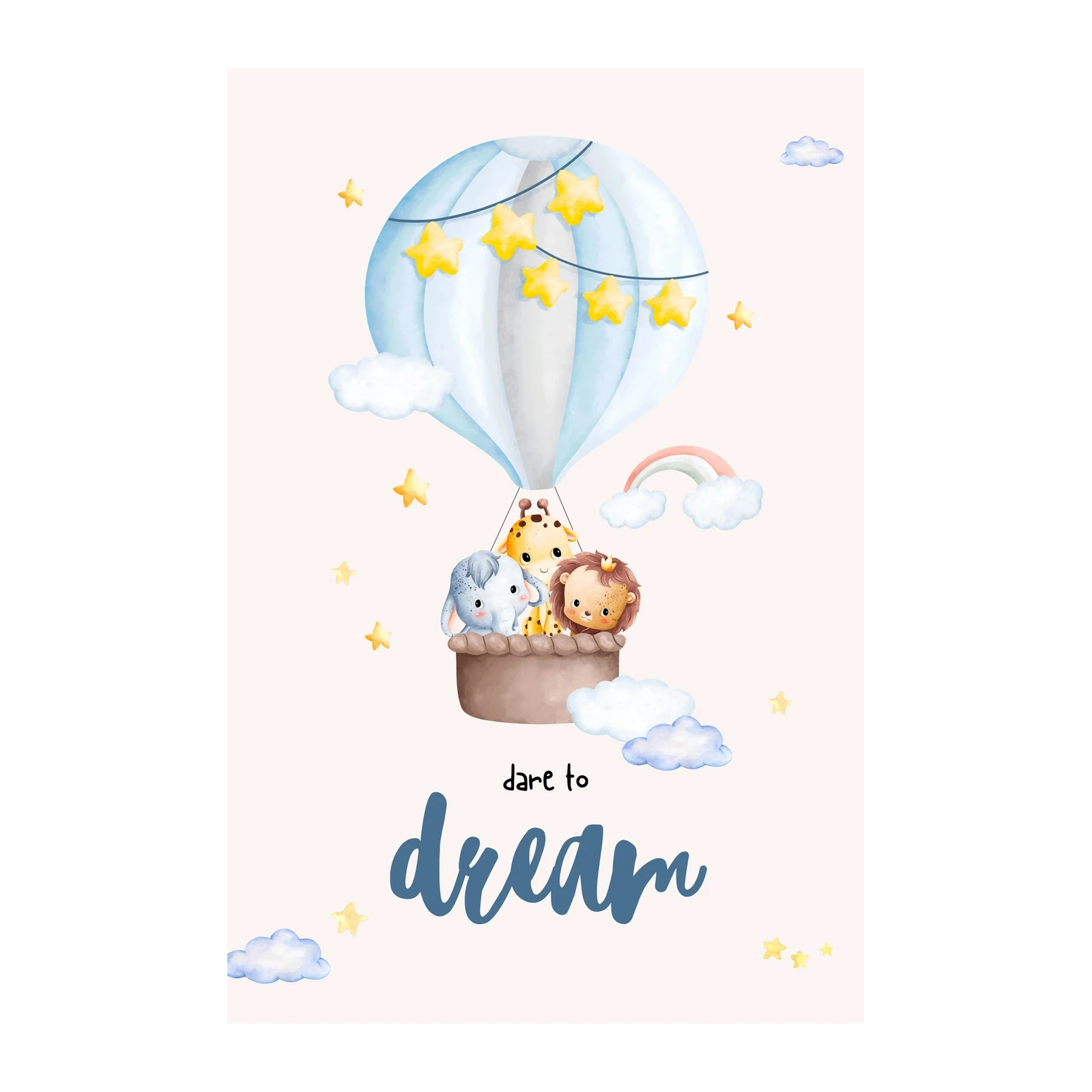 Cute Safari Animals Hot Air Balloon Wall Art