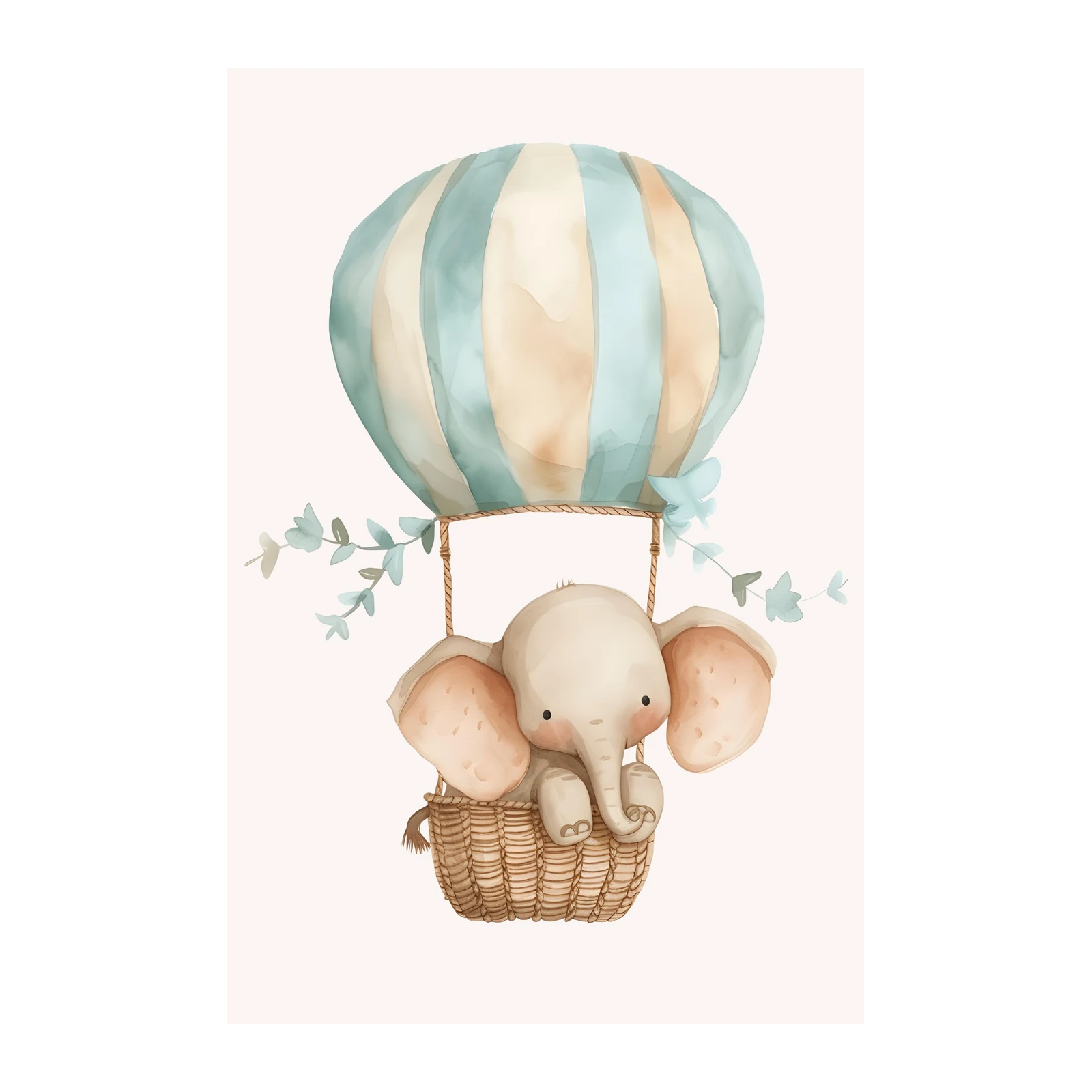 Cute Elephant Hot Air Balloon Watercolor Wall Art