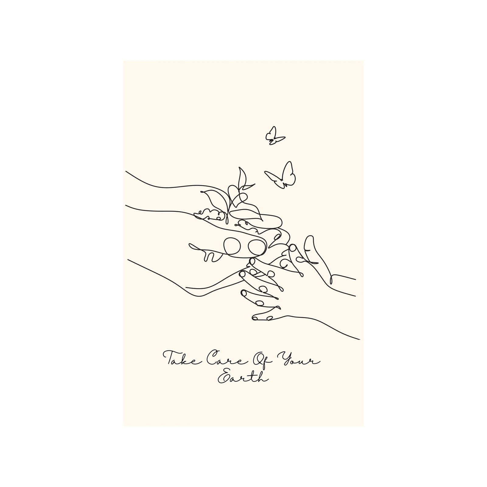 Minimalist Hands & Plant Line Art Wall Art
