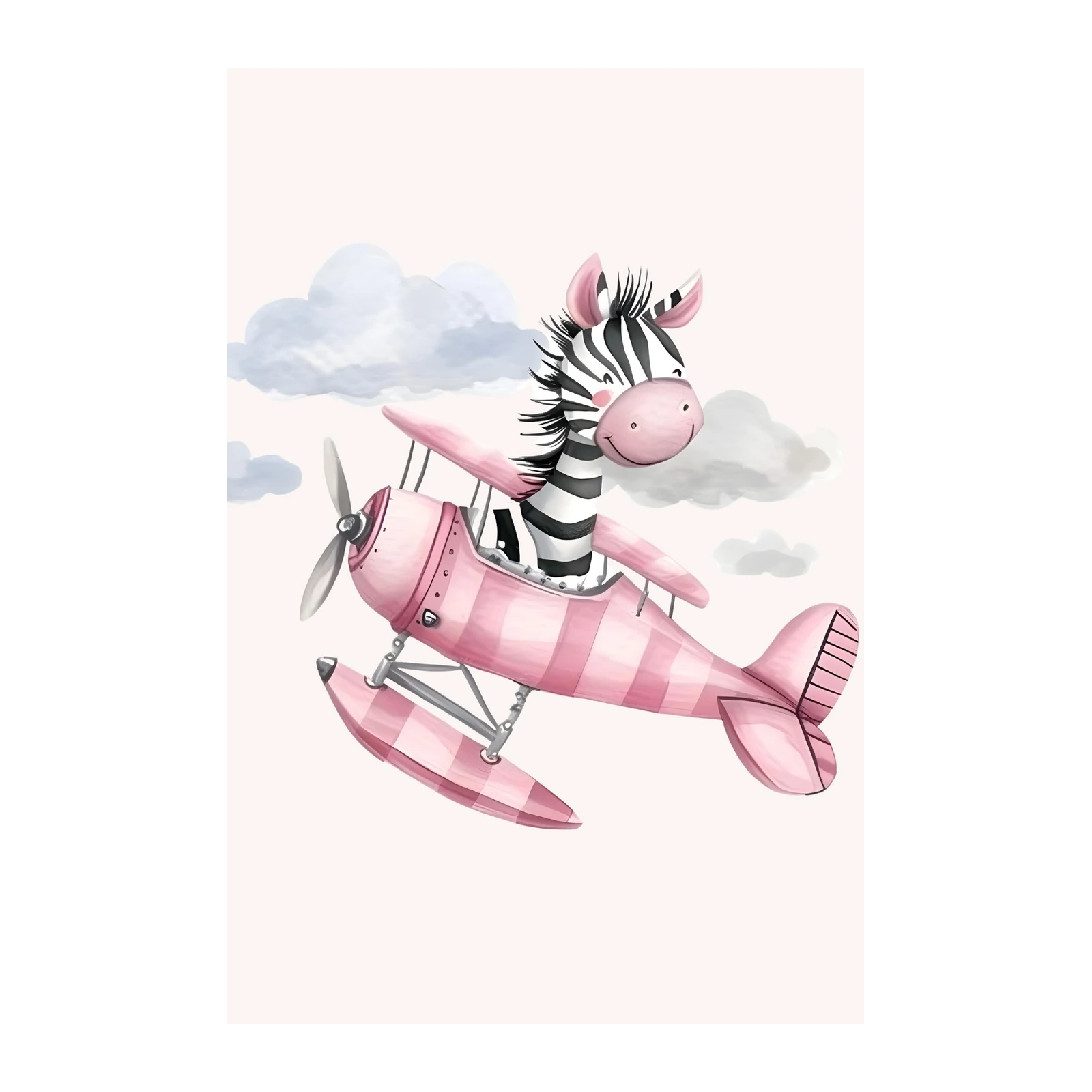 Adorable Zebra Pilot Pink Plane Wall Art