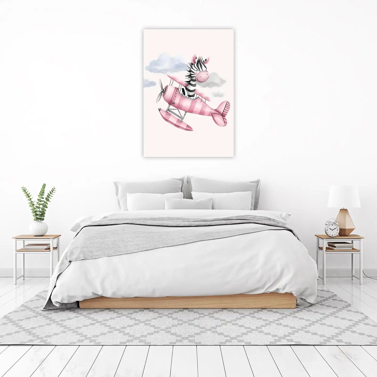 Adorable Zebra Pilot Pink Plane Wall Art
