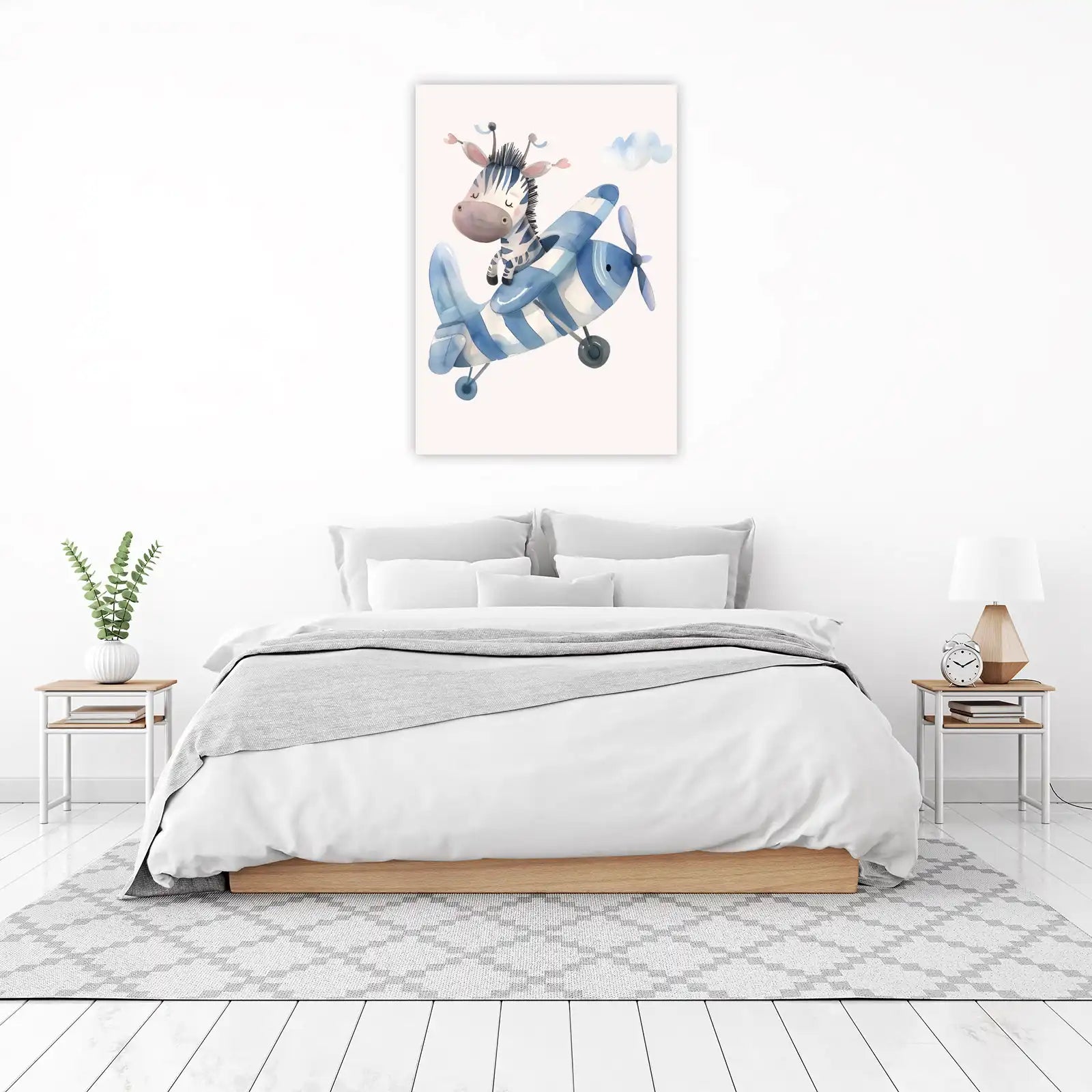 Cute Zebra Pilot Airplane Watercolor Wall Art