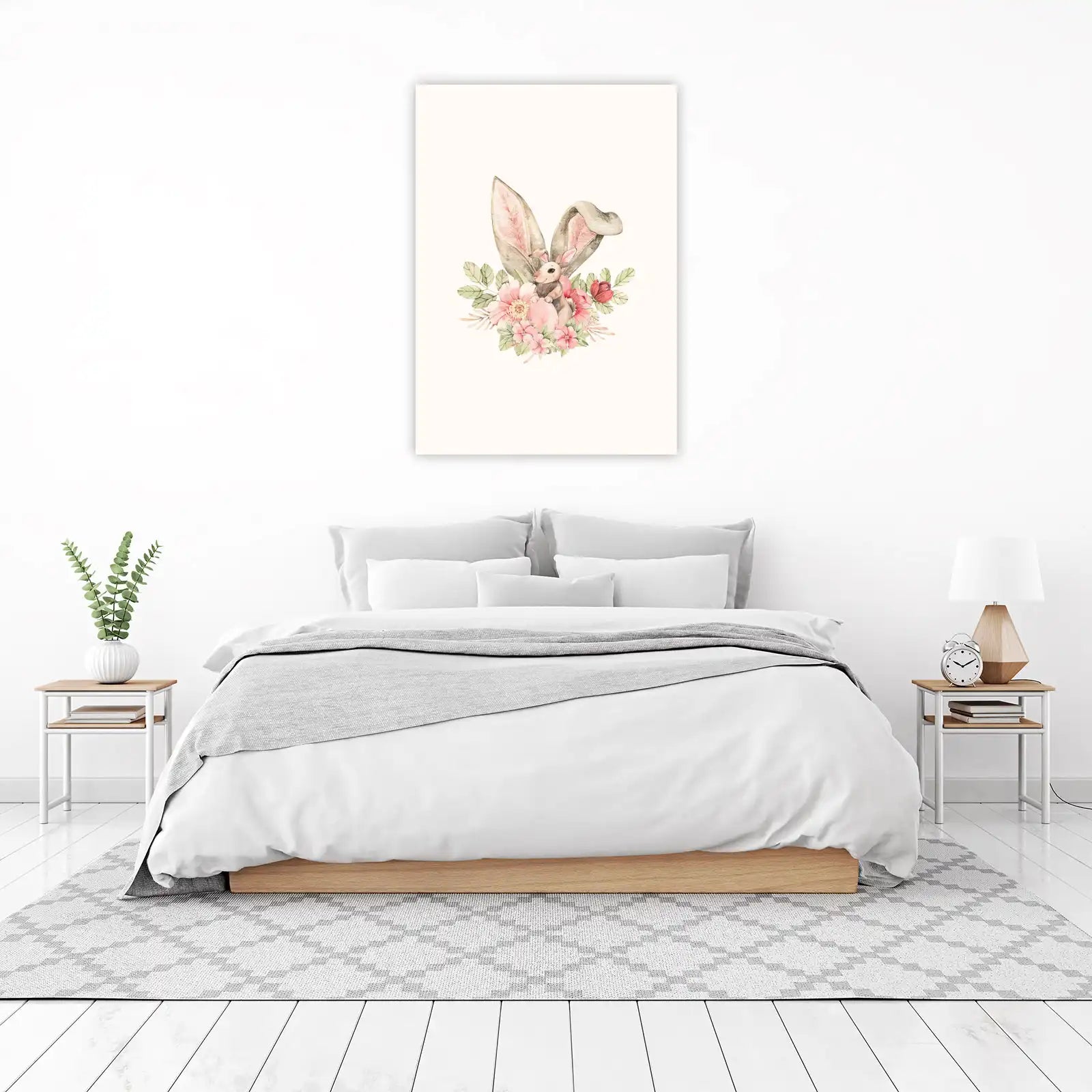 Adorable Bunny & Blooms Watercolor Wall Art