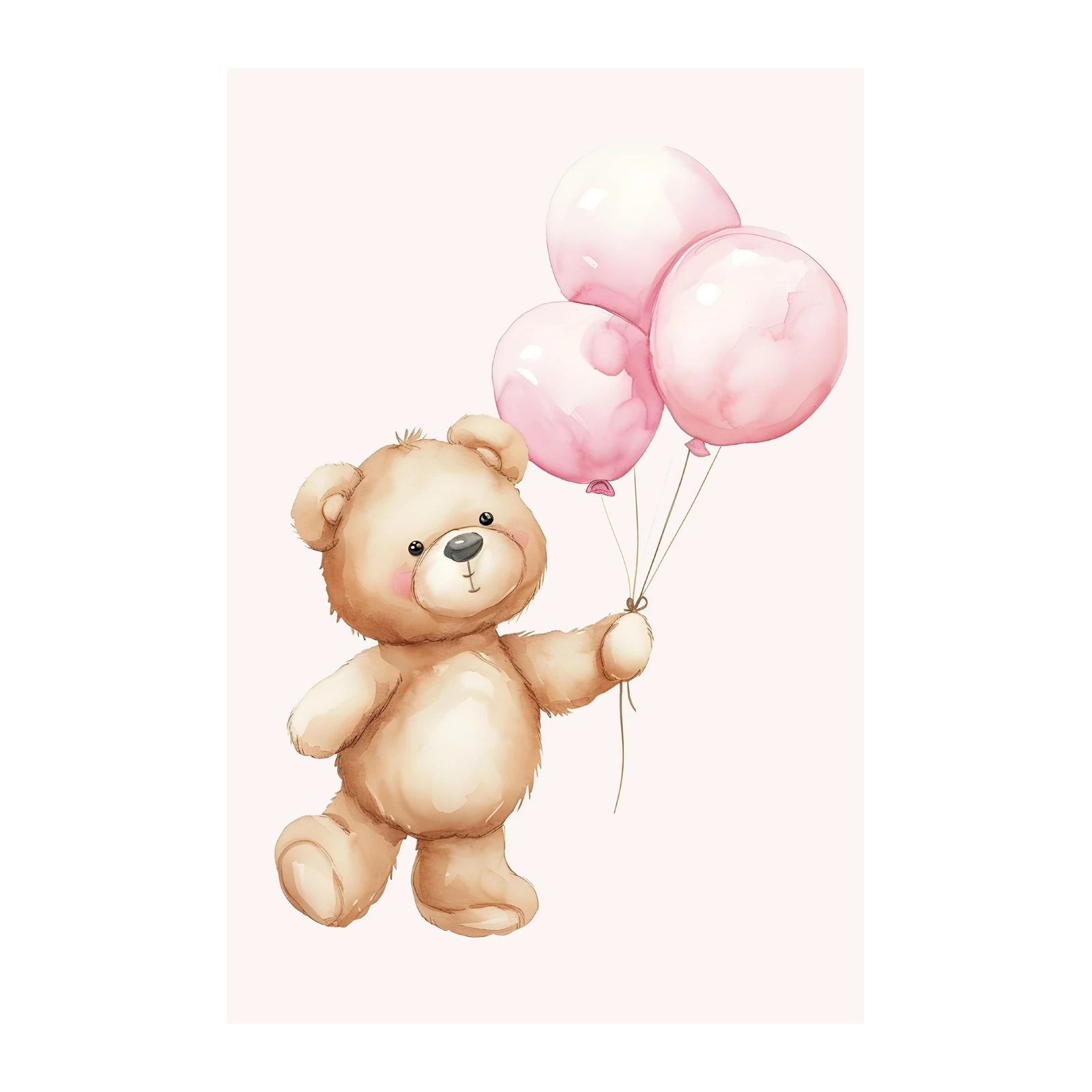 Adorable Teddy Bear with Pink Balloons Wall Art
