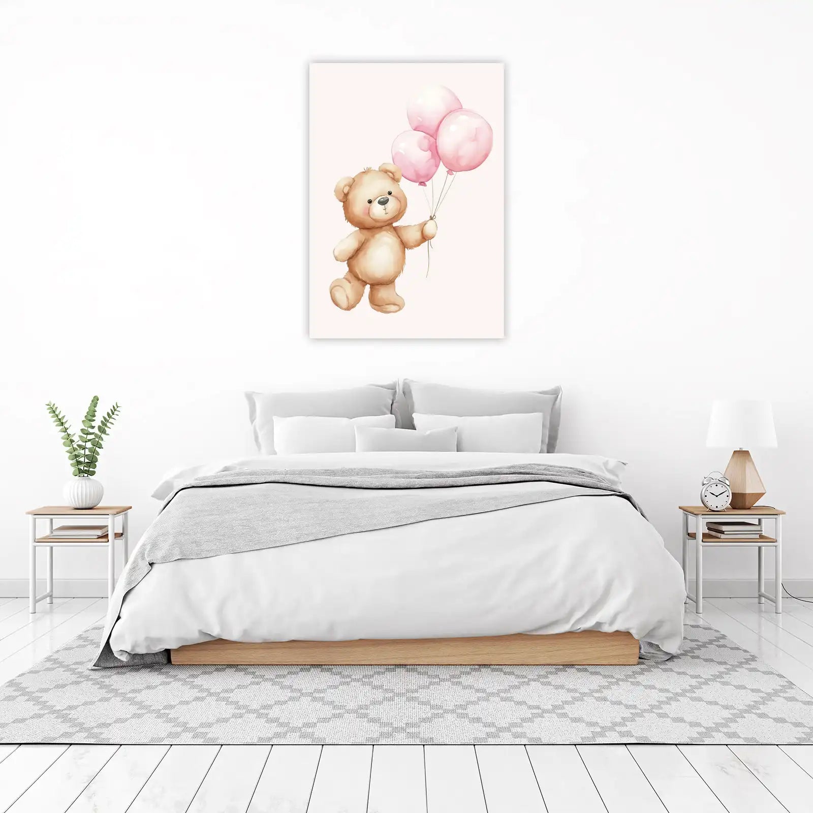 Adorable Teddy Bear with Pink Balloons Wall Art