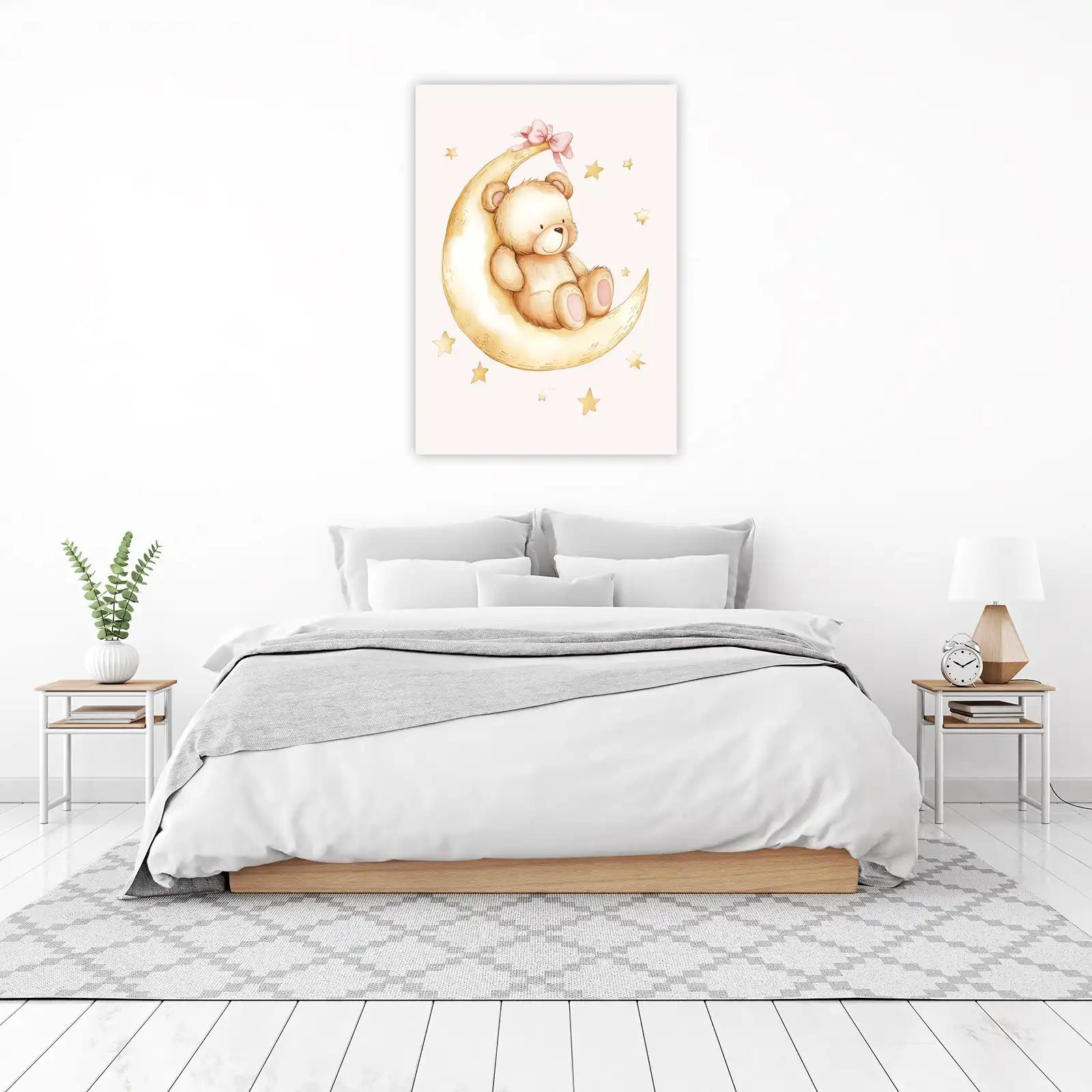 Dreamy Teddy Bear Moon & Stars Wall Art