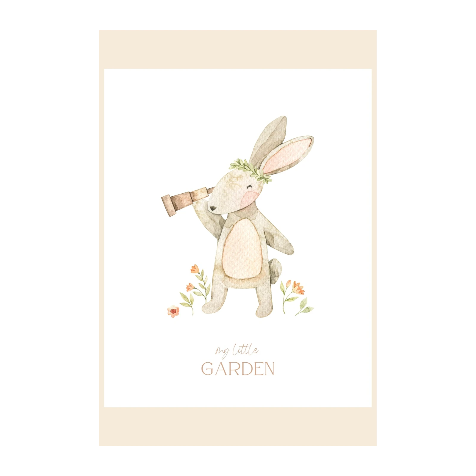 Whimsical Bunny Explorer Watercolor Wall Art