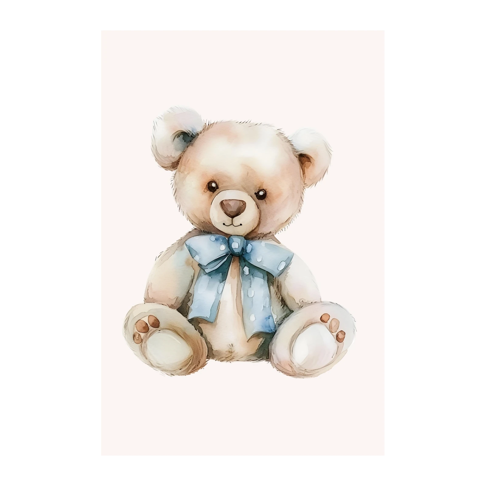 Sweet Watercolor Teddy Bear with Blue Bow Wall Art