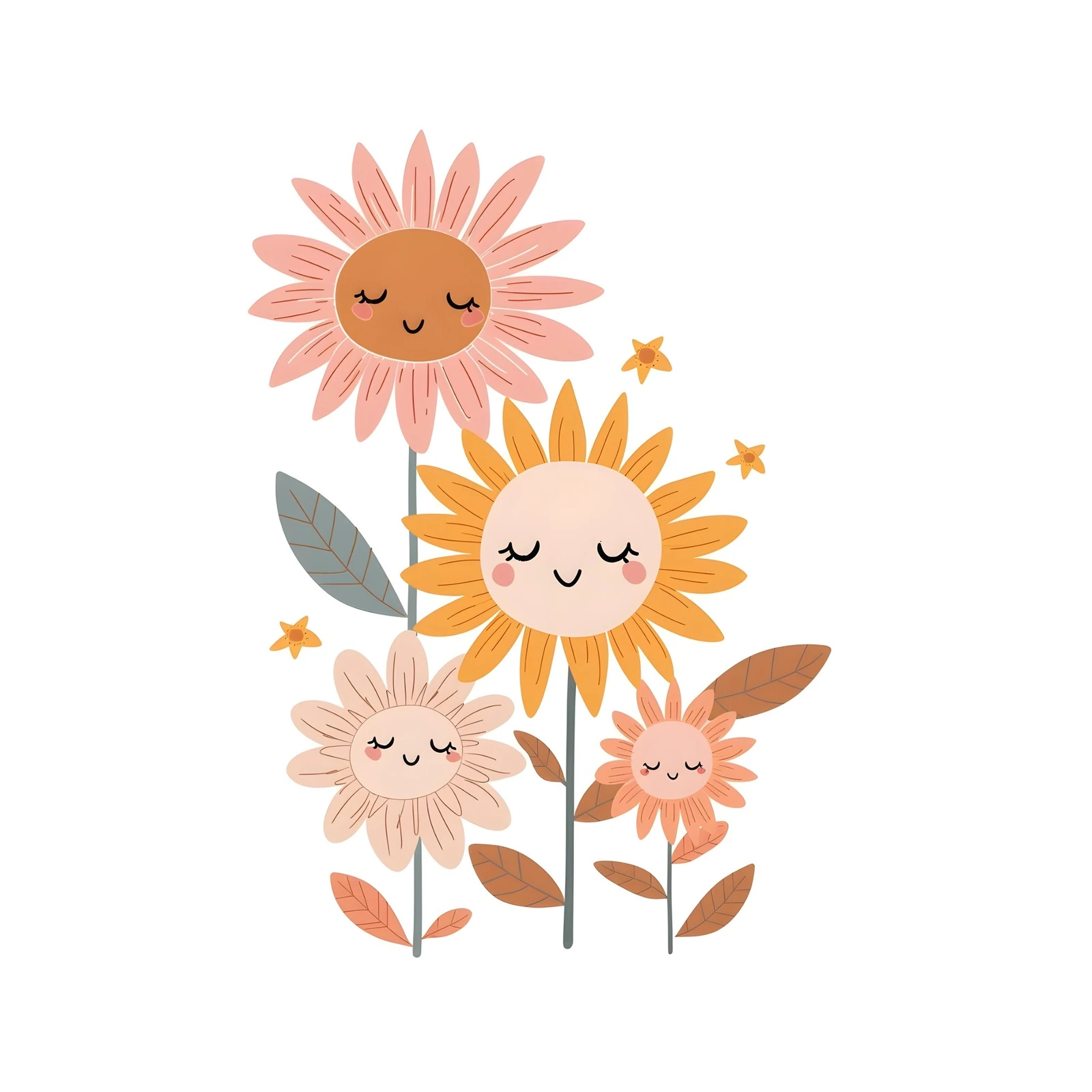 Boho Smiling Flowers Art Wall Art