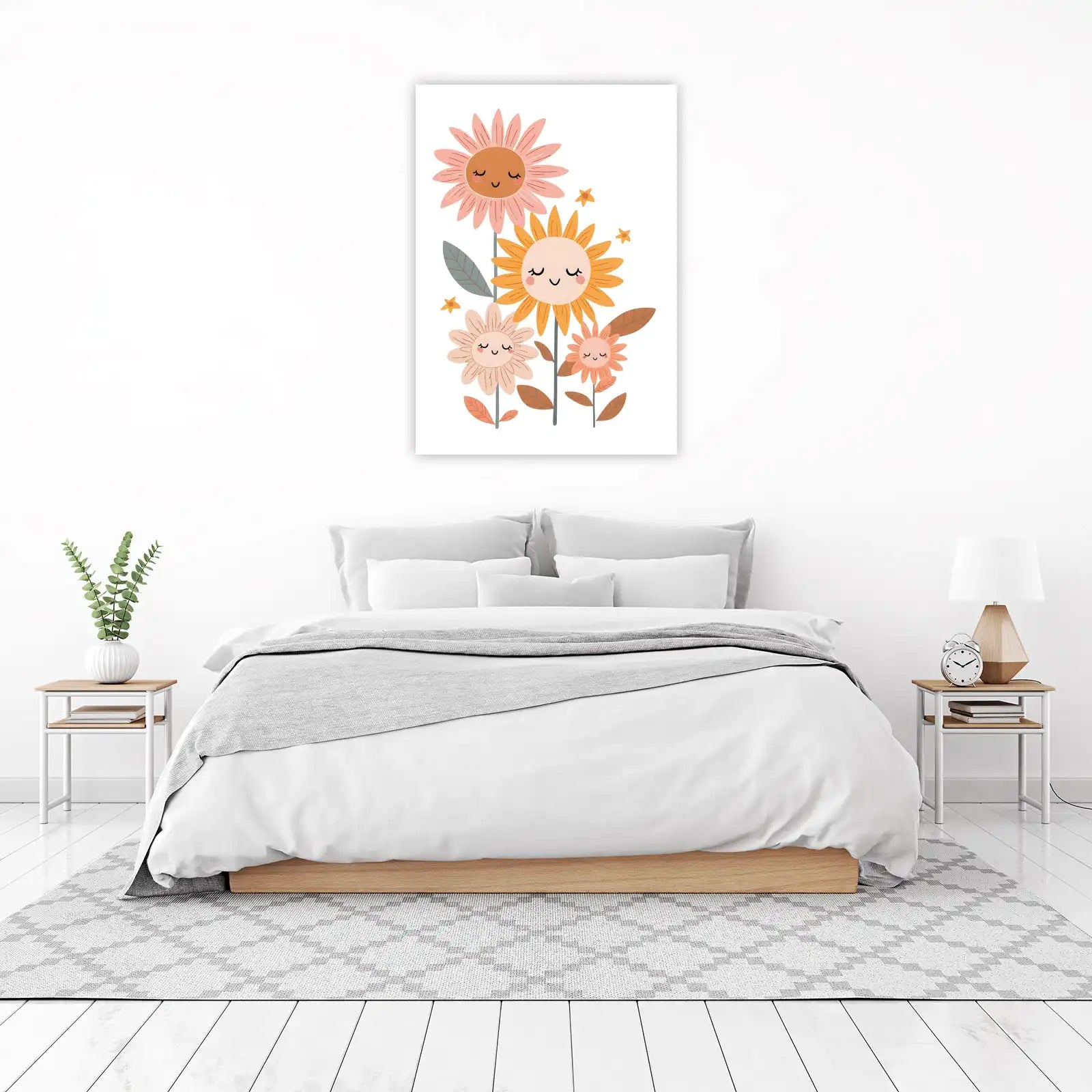 Boho Smiling Flowers Art Wall Art