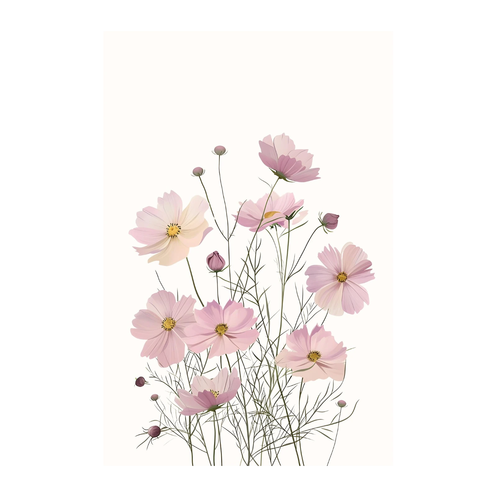 Soft Pink Cosmos Floral Wall Art
