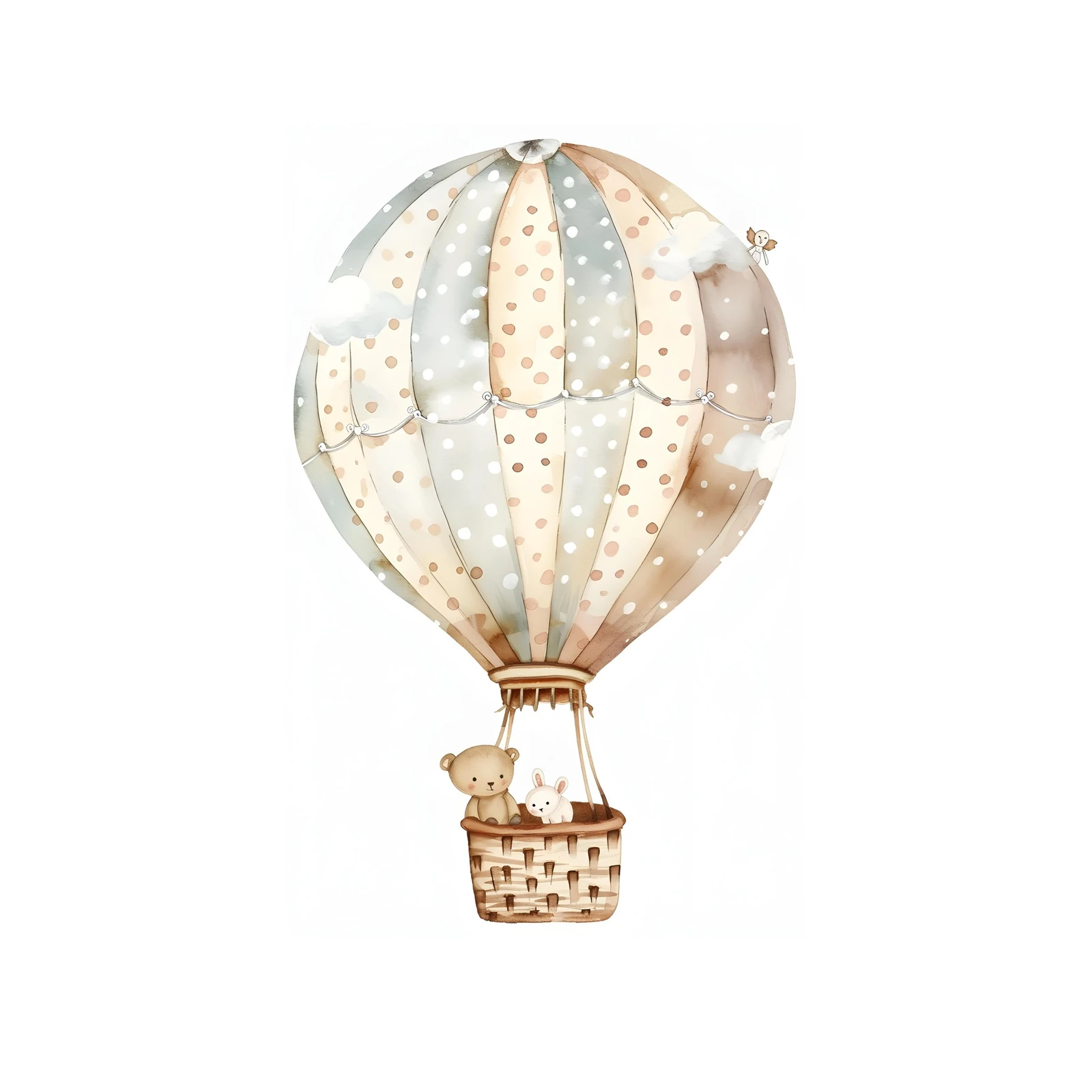 Whimsical Bear & Bunny Hot Air Balloon Wall Art