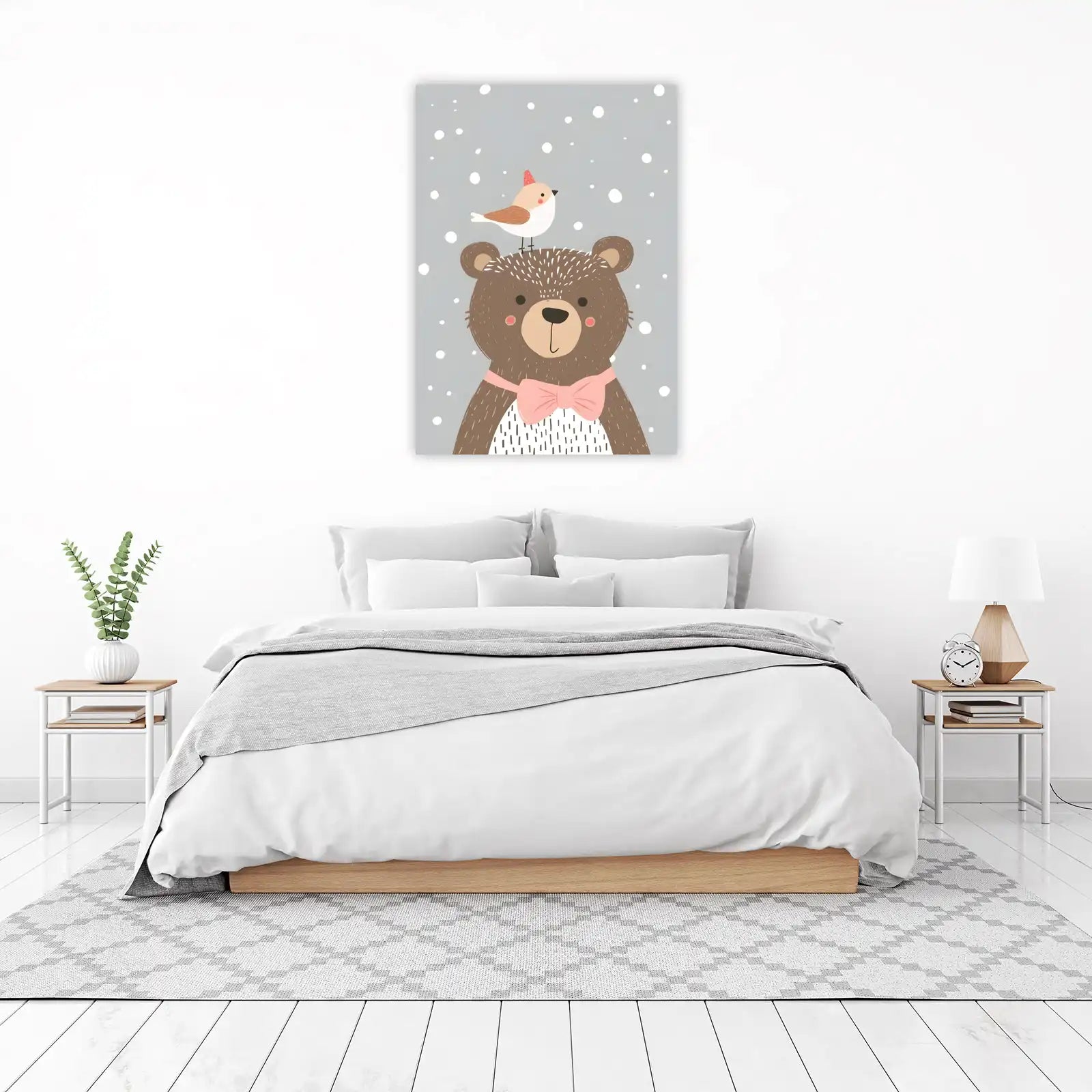 Cute Bear & Bird Winter Scene Wall Art