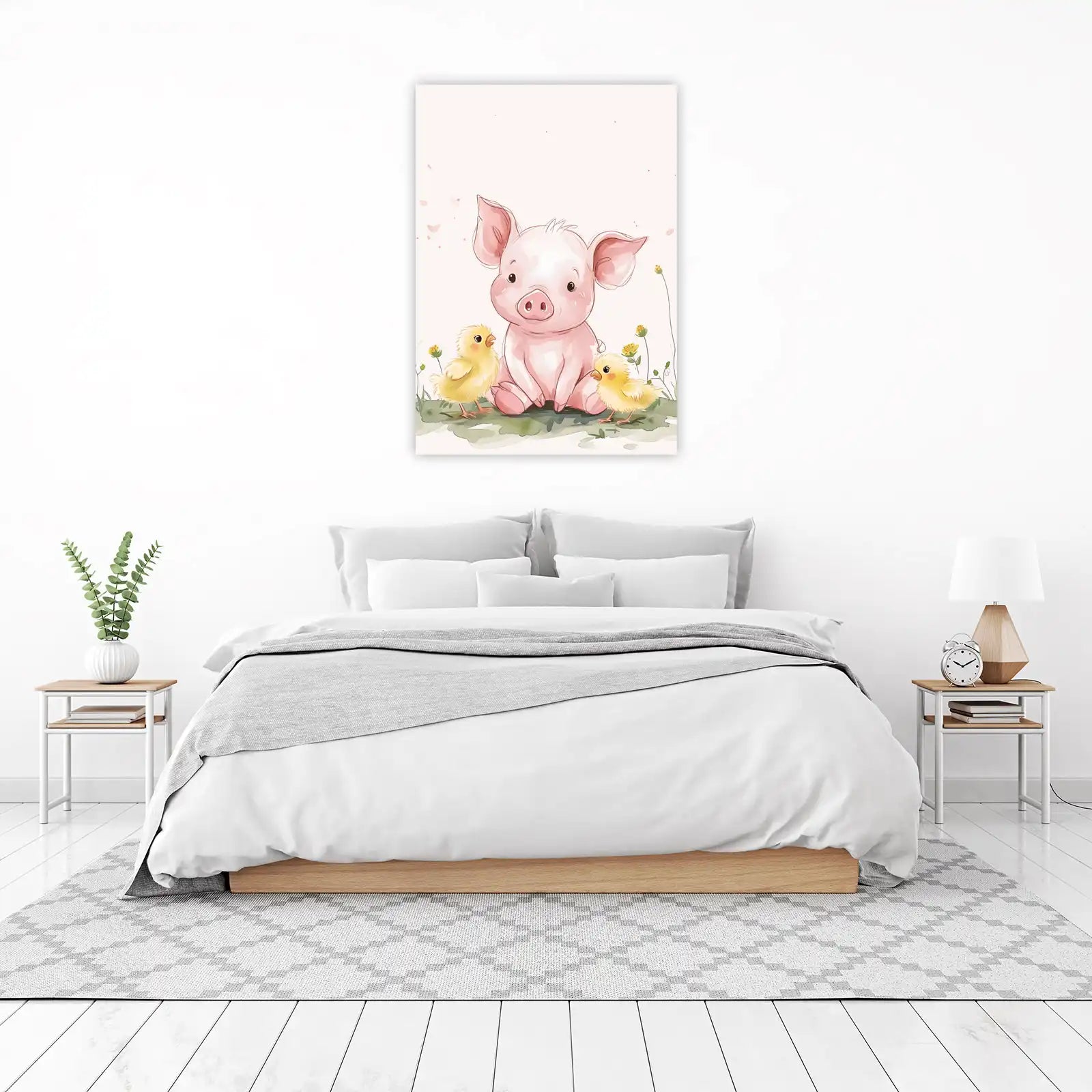 Adorable Pig & Chicks Watercolor Wall Art