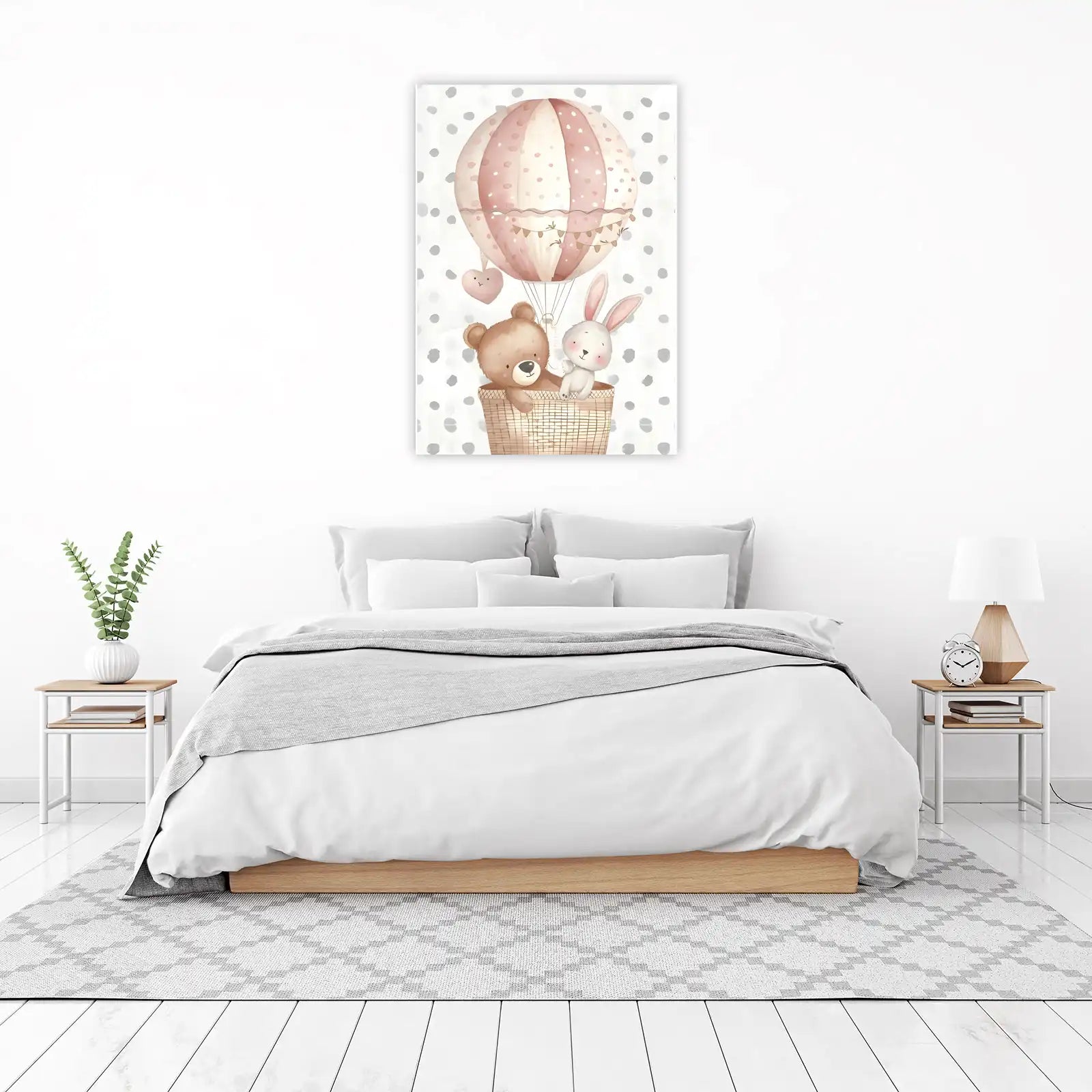 Sweet Adventure Bear & Bunny Hot Air Balloon Wall Art