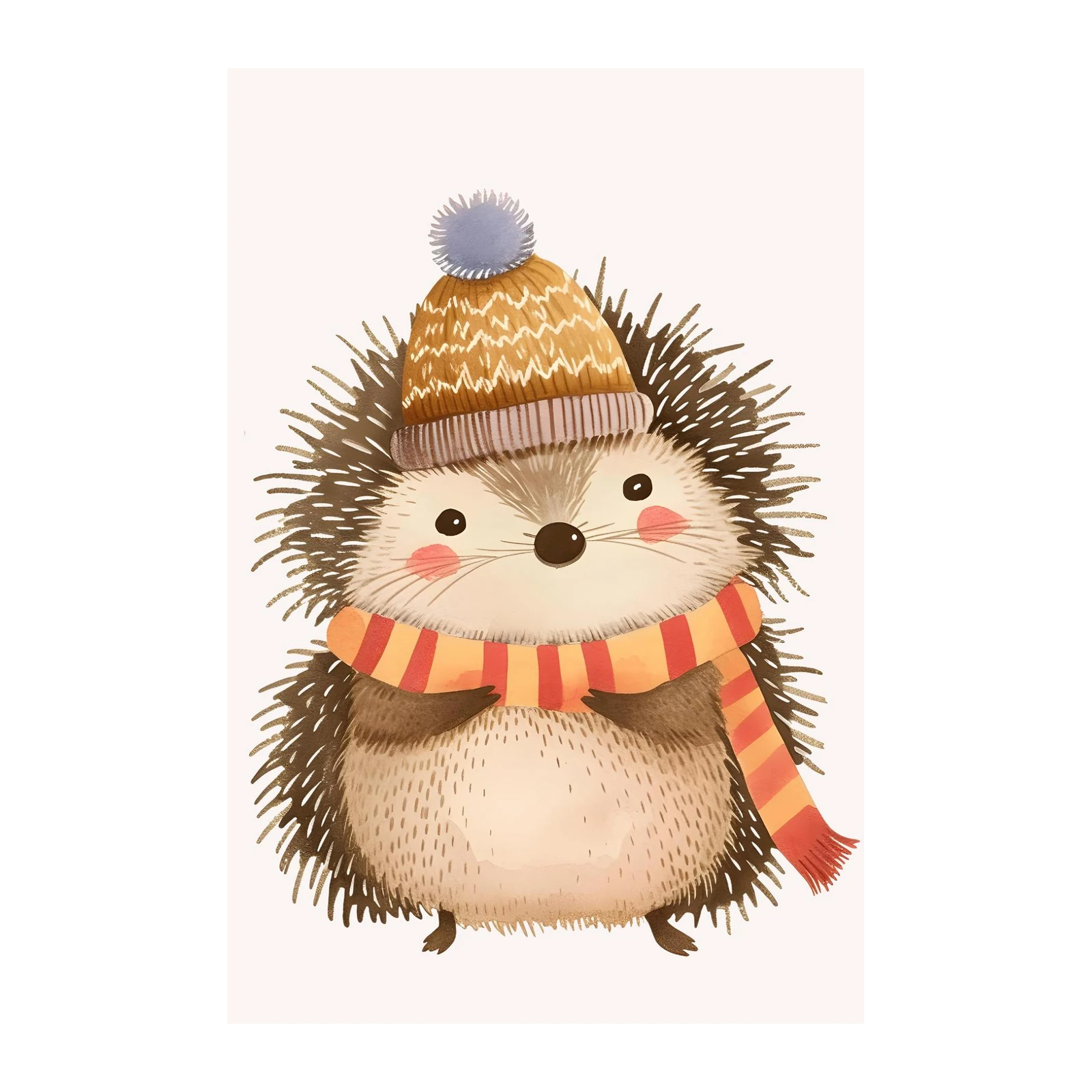 Cozy Hedgehog Winter Hat Scarf Wall Art