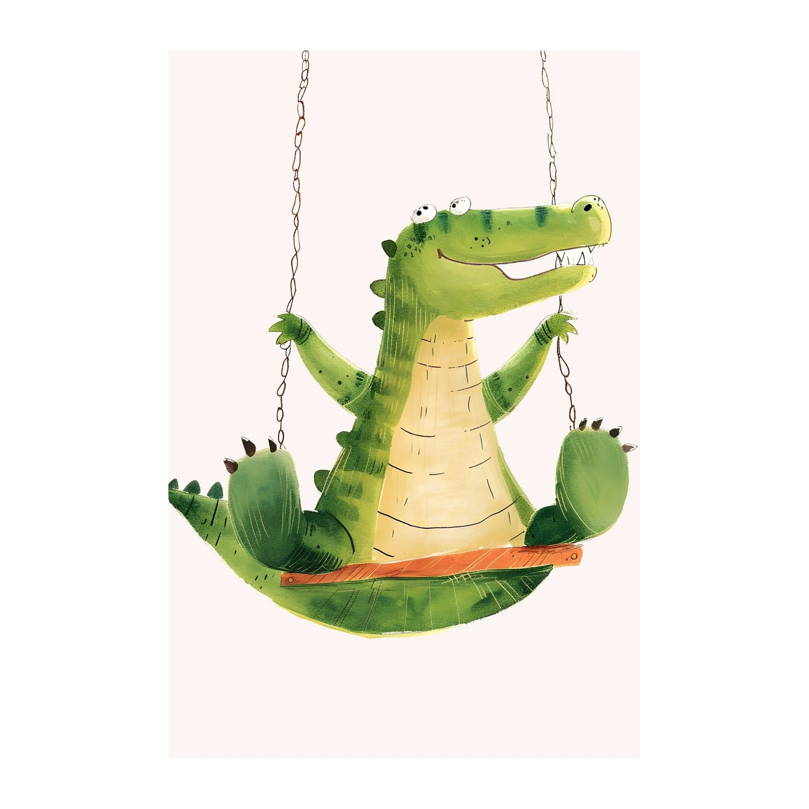 Whimsical Alligator Swinging Fun Wall Art