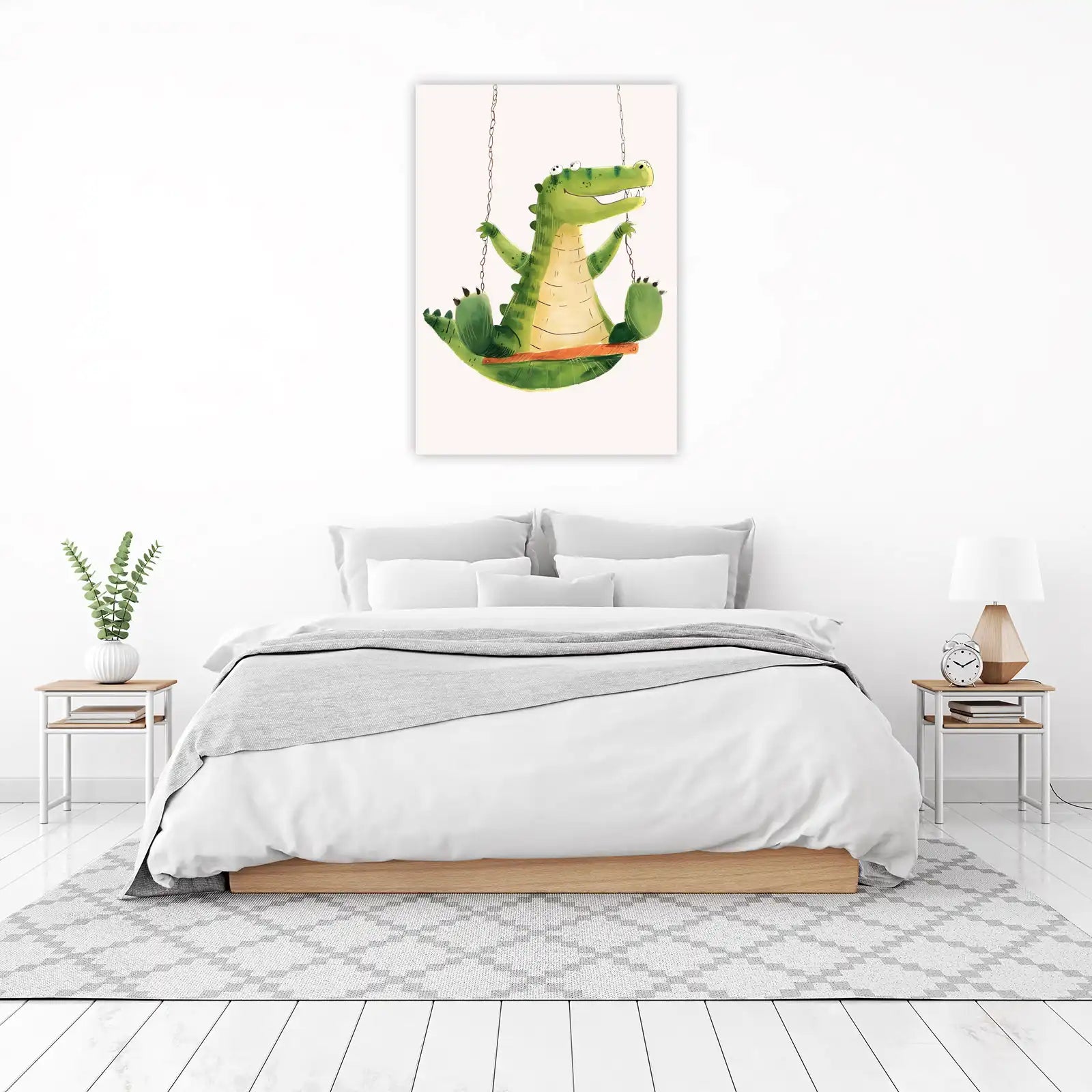 Whimsical Alligator Swinging Fun Wall Art