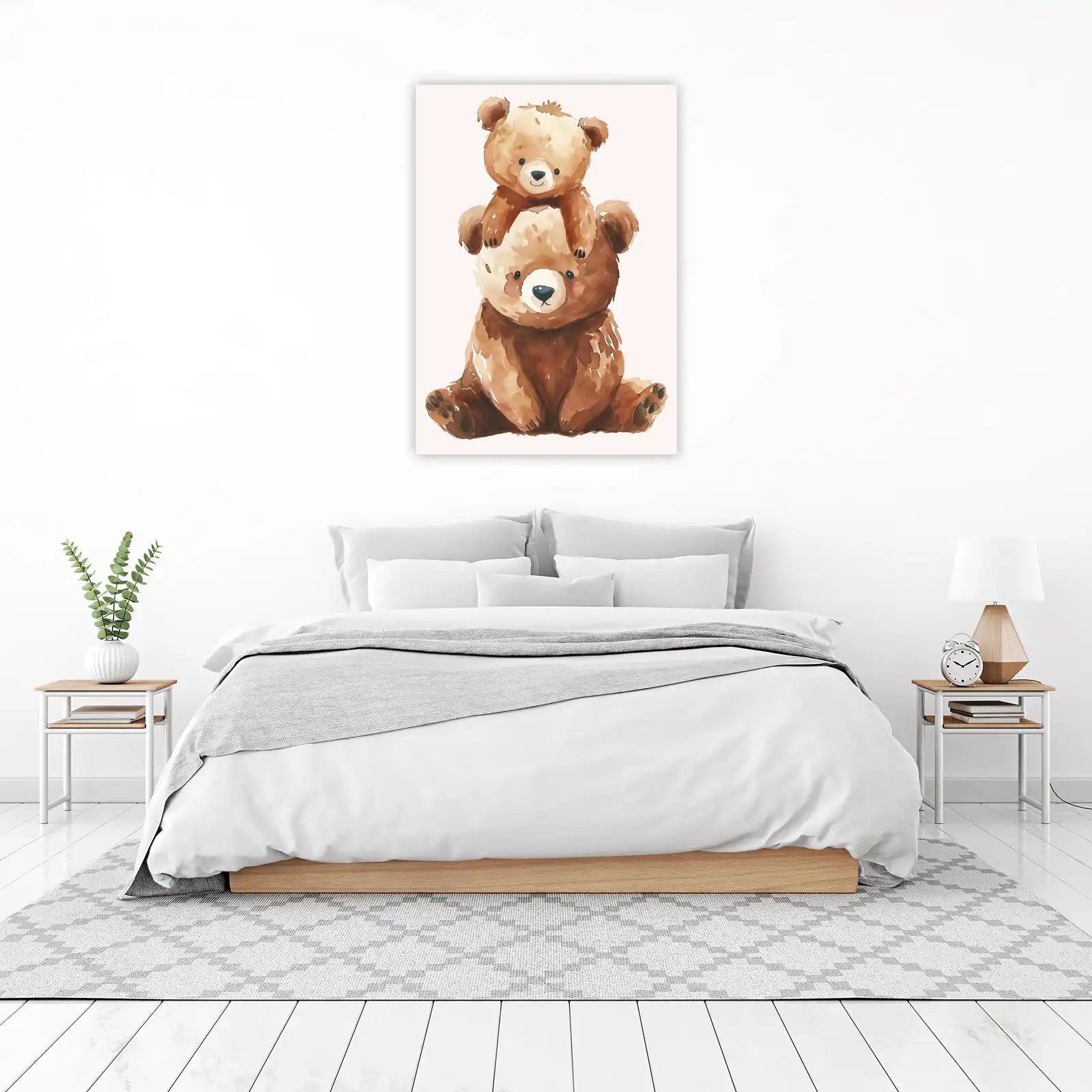 Adorable Watercolor Bears Cozy Hug Wall Art