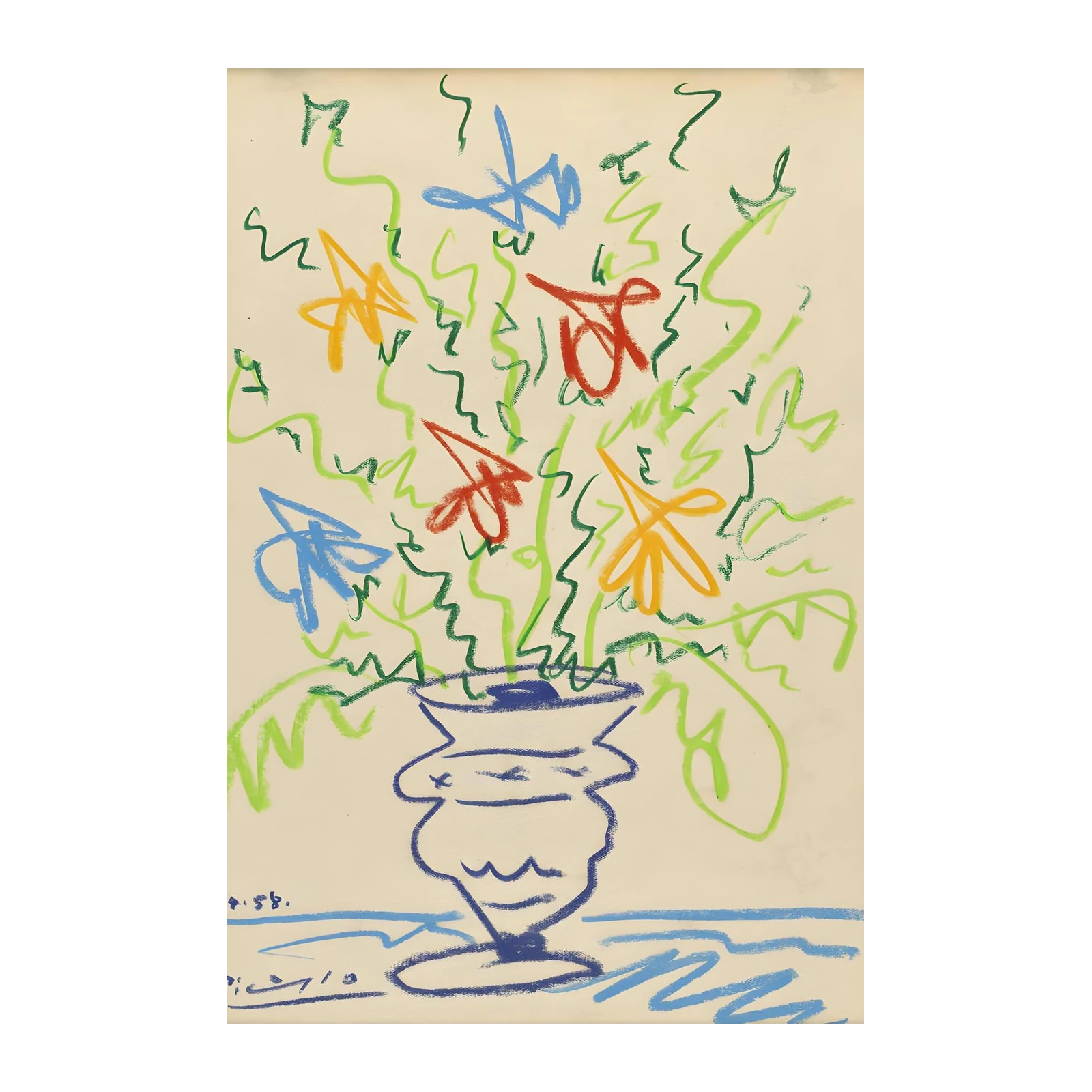 Vibrant Flowers in Vase Picasso Style Wall Art