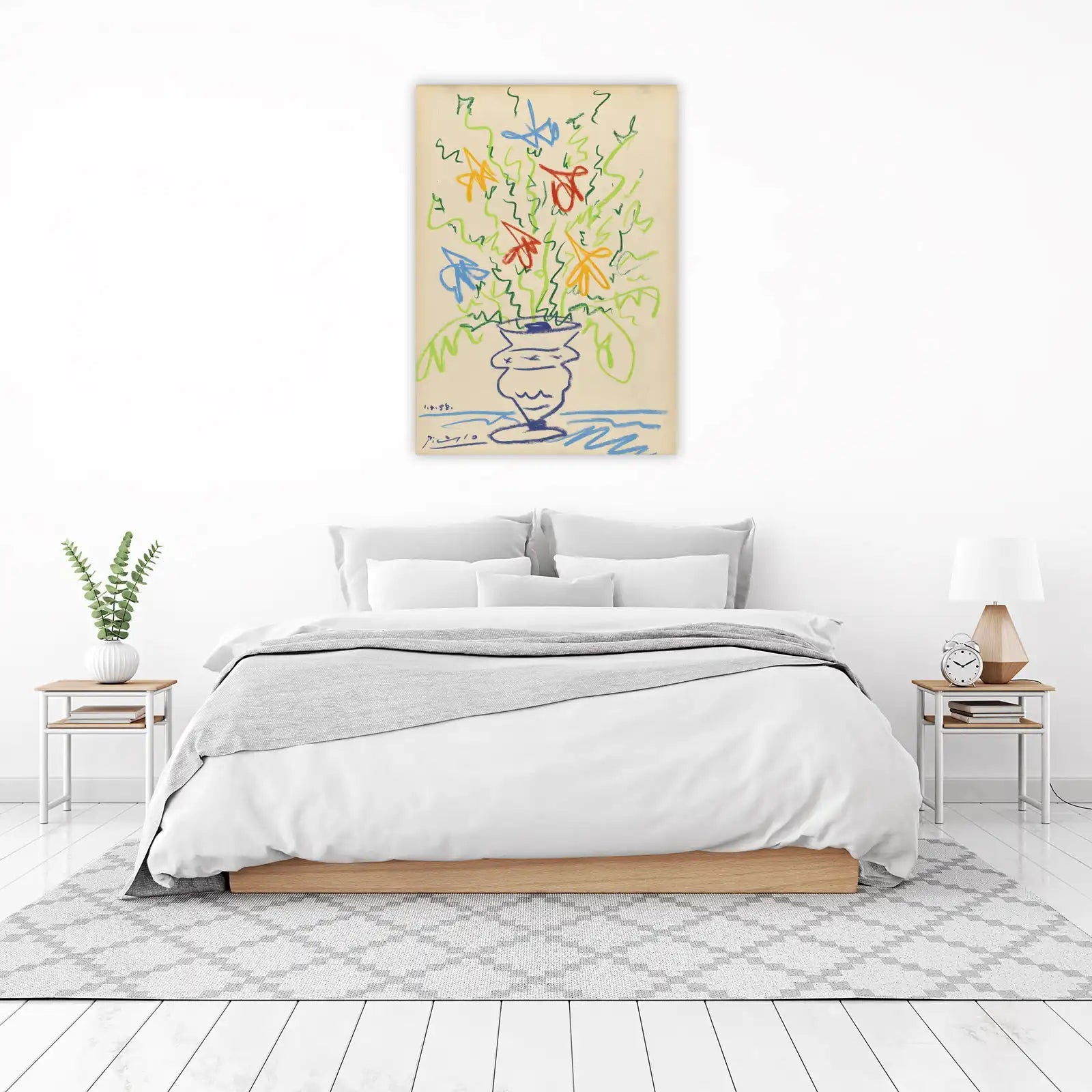 Vibrant Flowers in Vase Picasso Style Wall Art