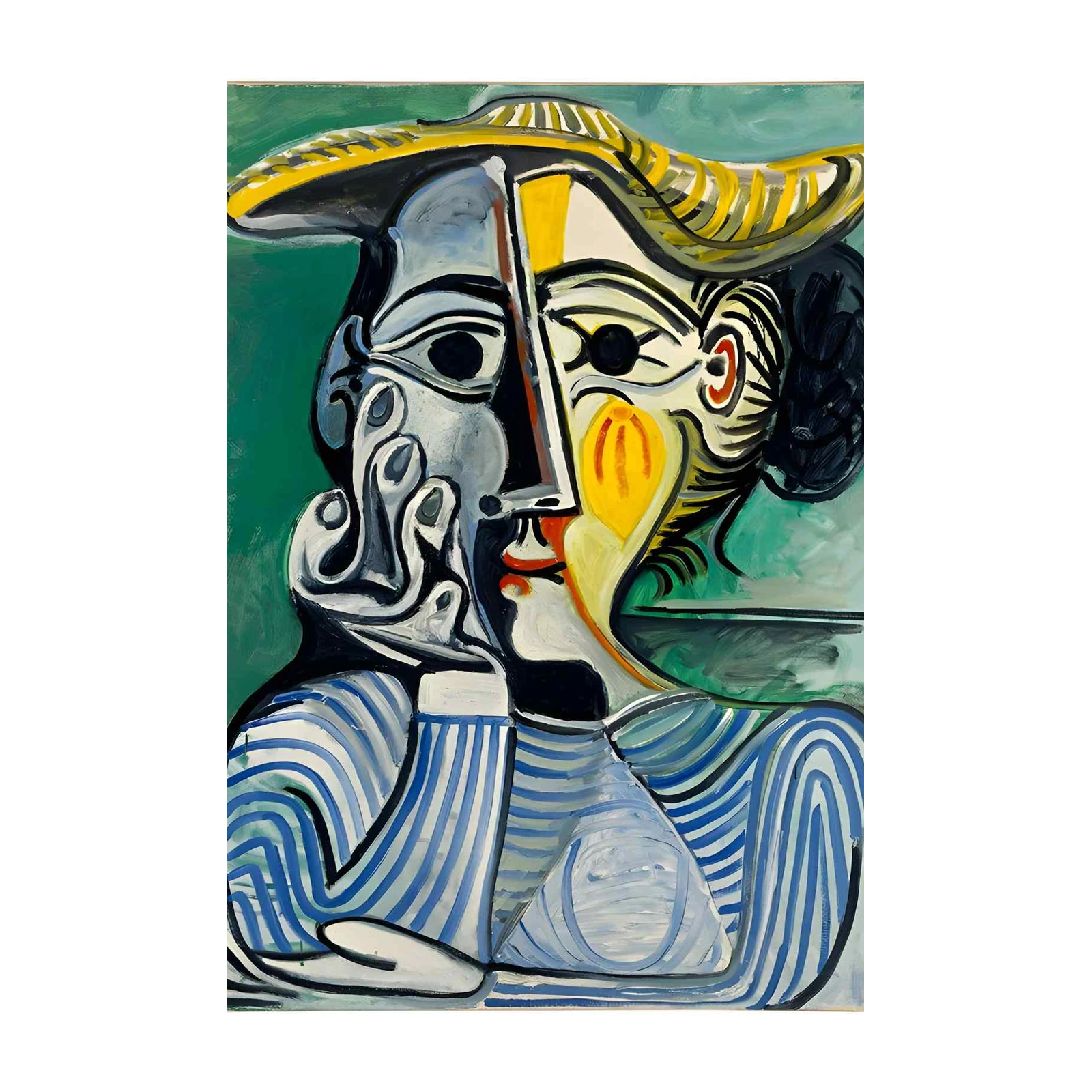 Cubist Portrait Blue Stripes Wall Art