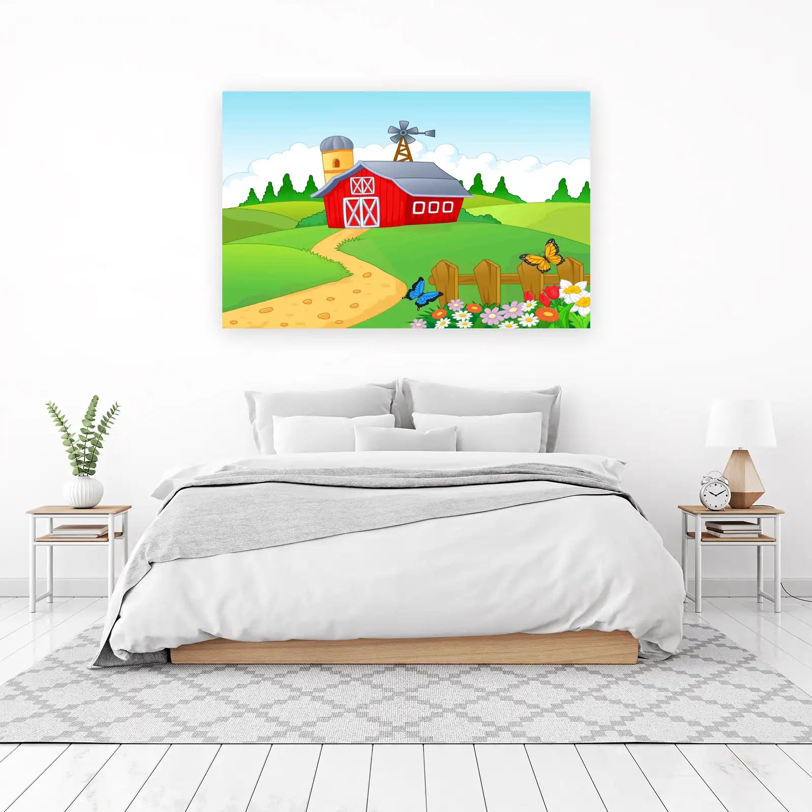 Charming Countryside Barn & Butterflies Wall Art