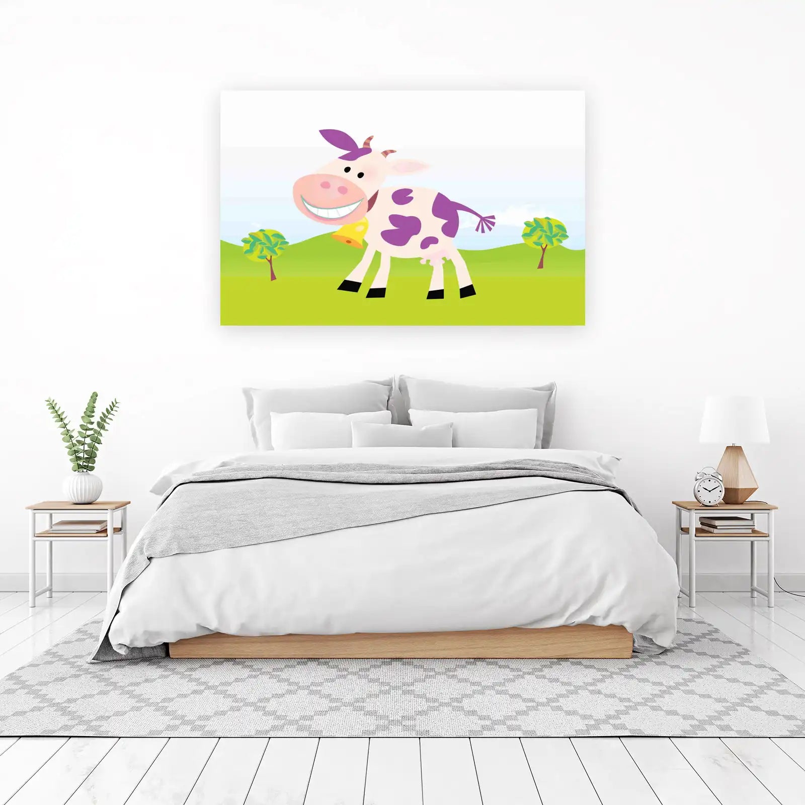 Happy Purple Cow Farm Scene Wall Art