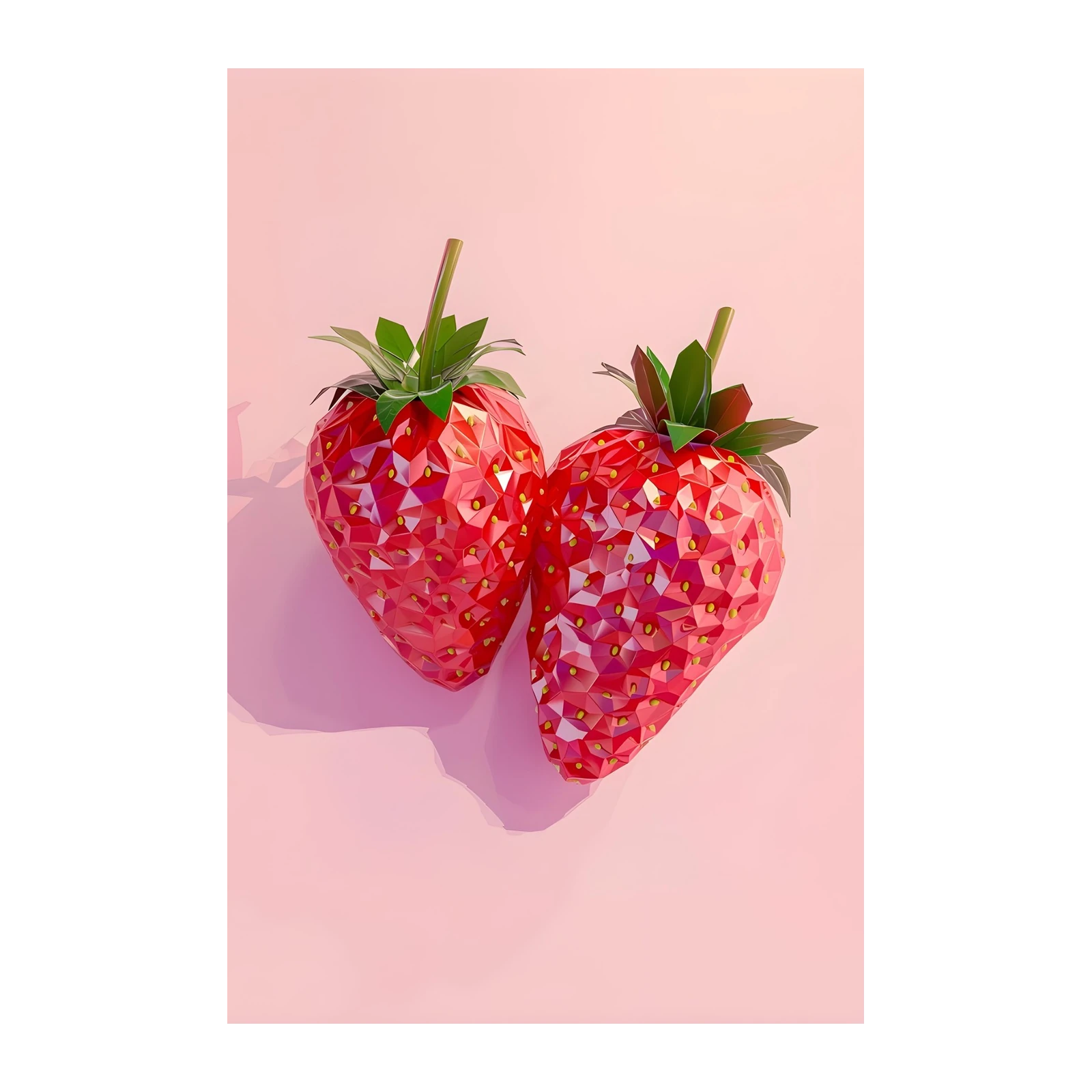 Vibrant Low Poly Strawberry Duo Wall Art