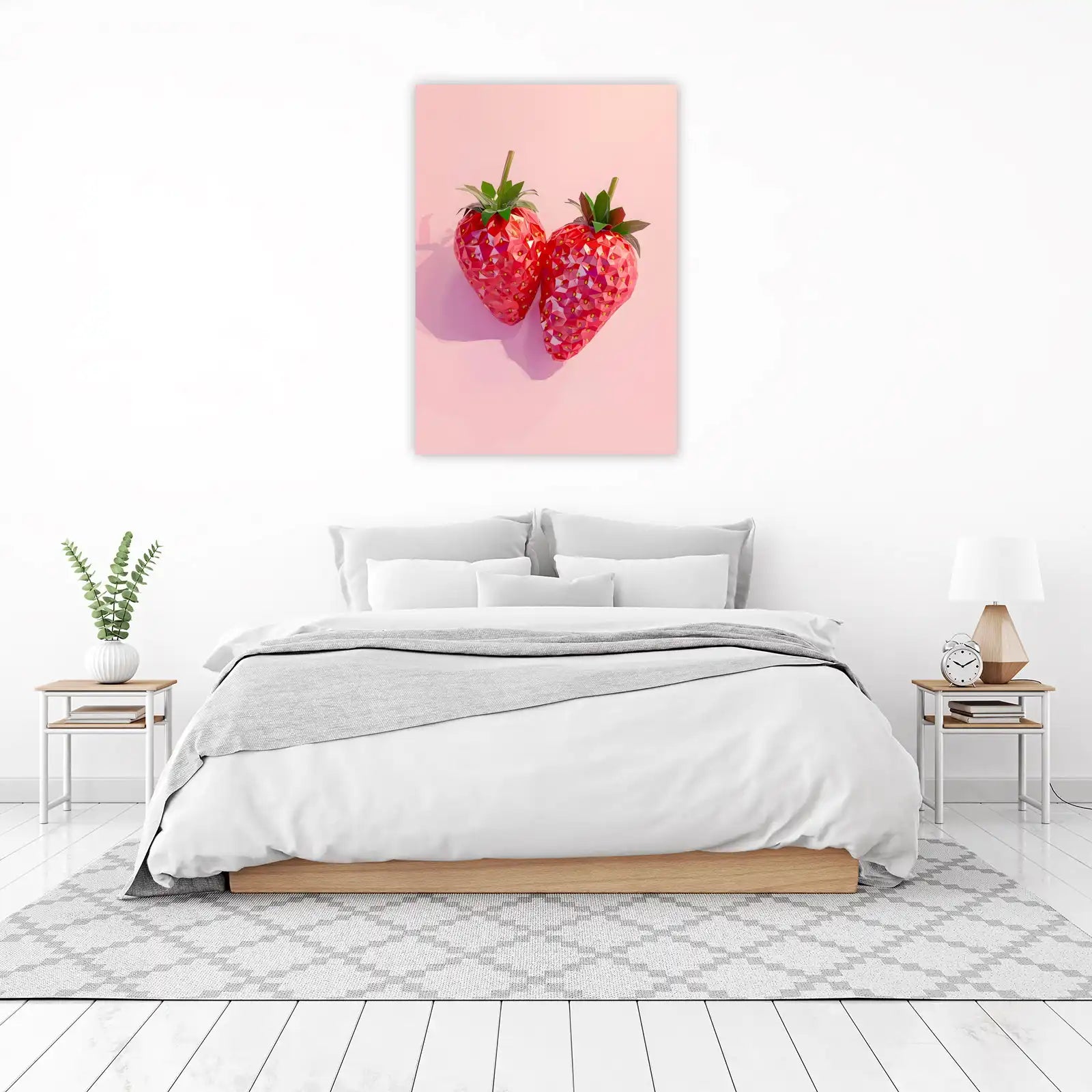 Vibrant Low Poly Strawberry Duo Wall Art