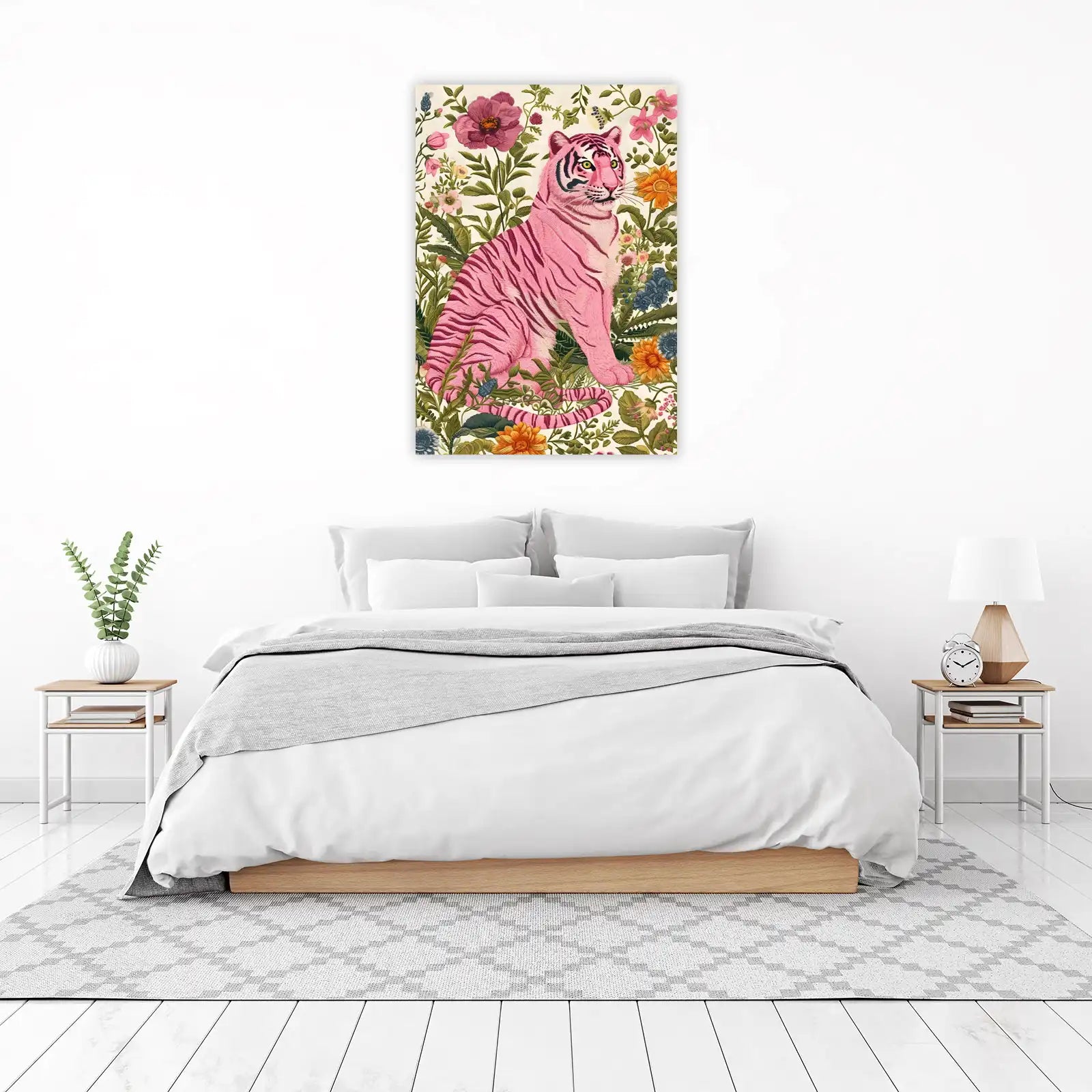 Whimsical Pink Tiger Floral Garden Wall Art