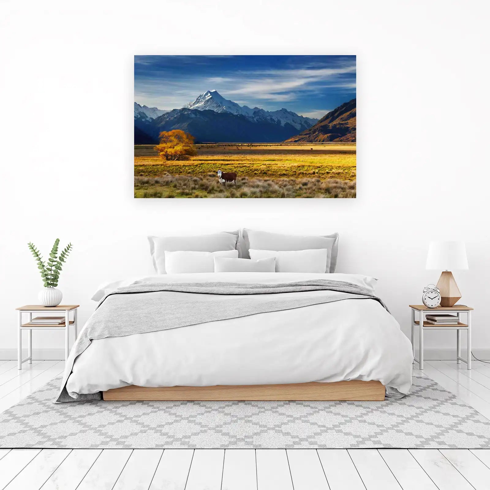 Majestic Mountain & Cow Landscape Wall Art