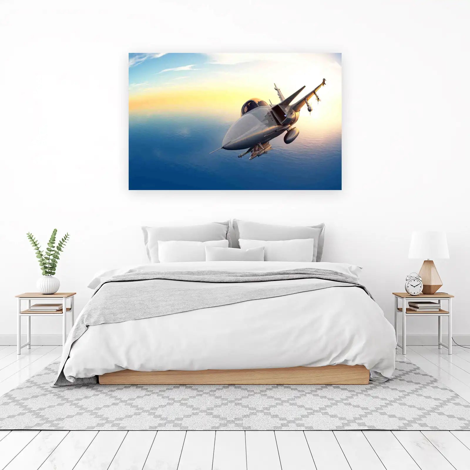 Fighter Jet Sunset Ocean Wall Art