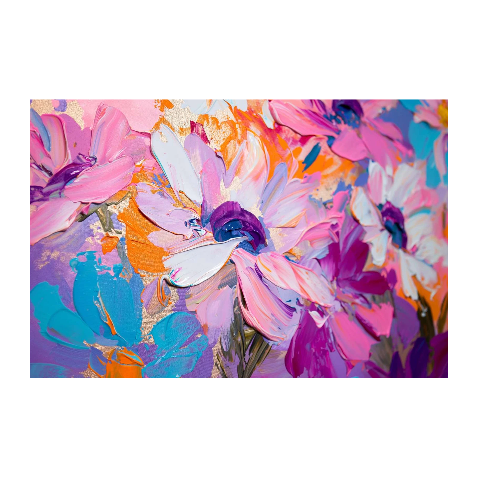 Vibrant Floral Textured Impasto Wall Art