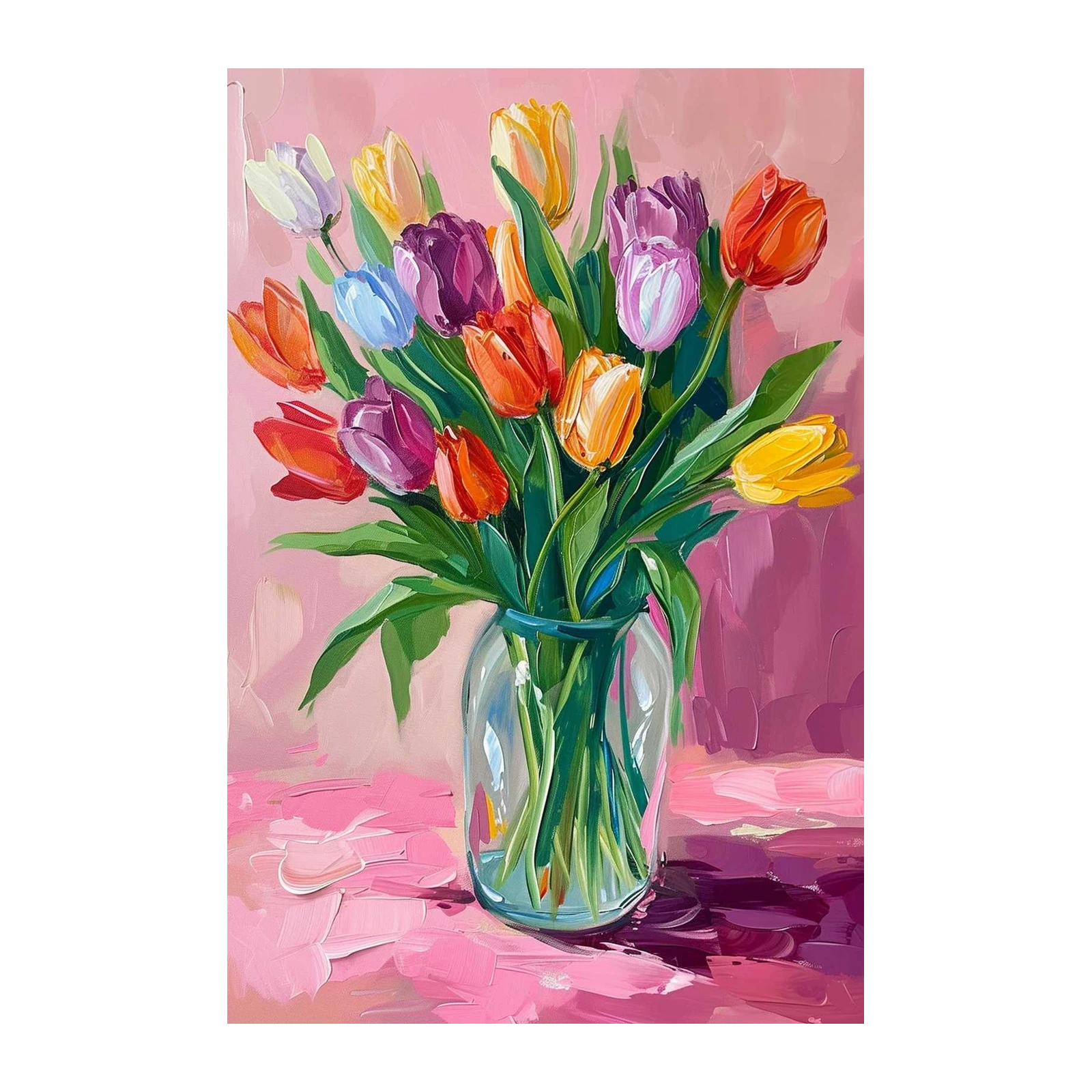 Vibrant Tulip Bouquet Oil Painting Wall Art