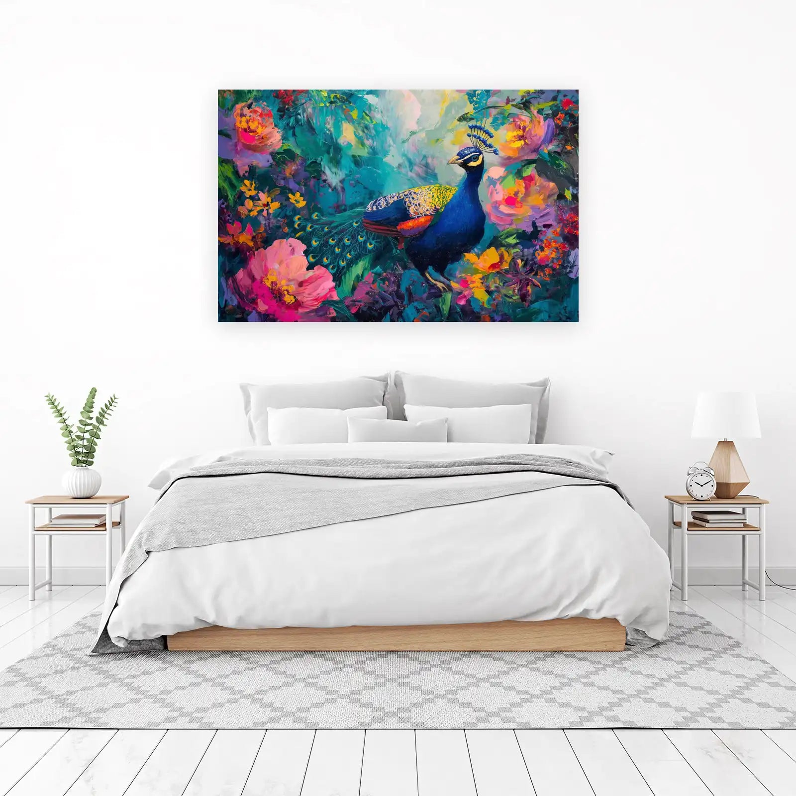Vibrant Peacock & Flowers Wall Art