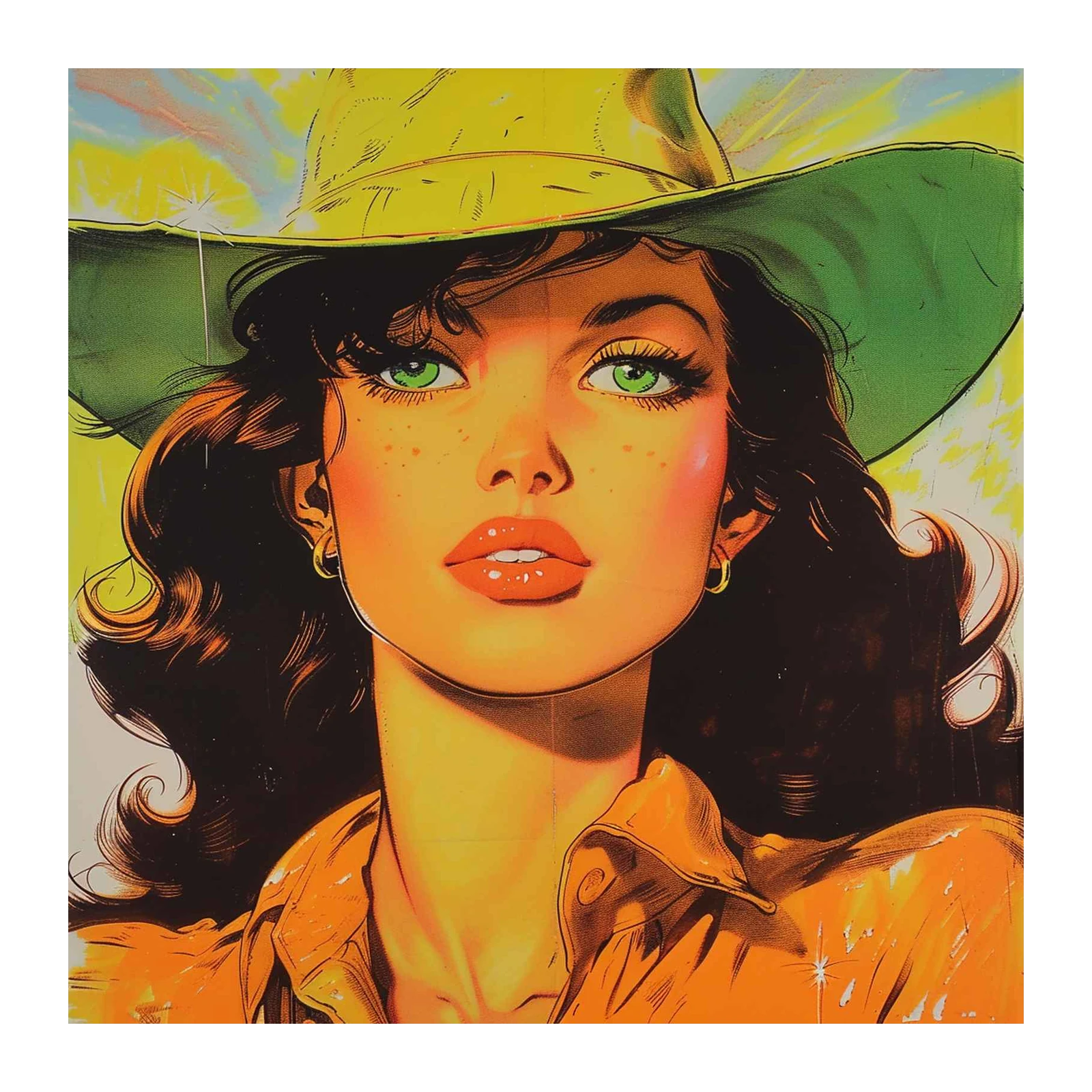 Retro Pin-Up Woman Green Hat Wall Art