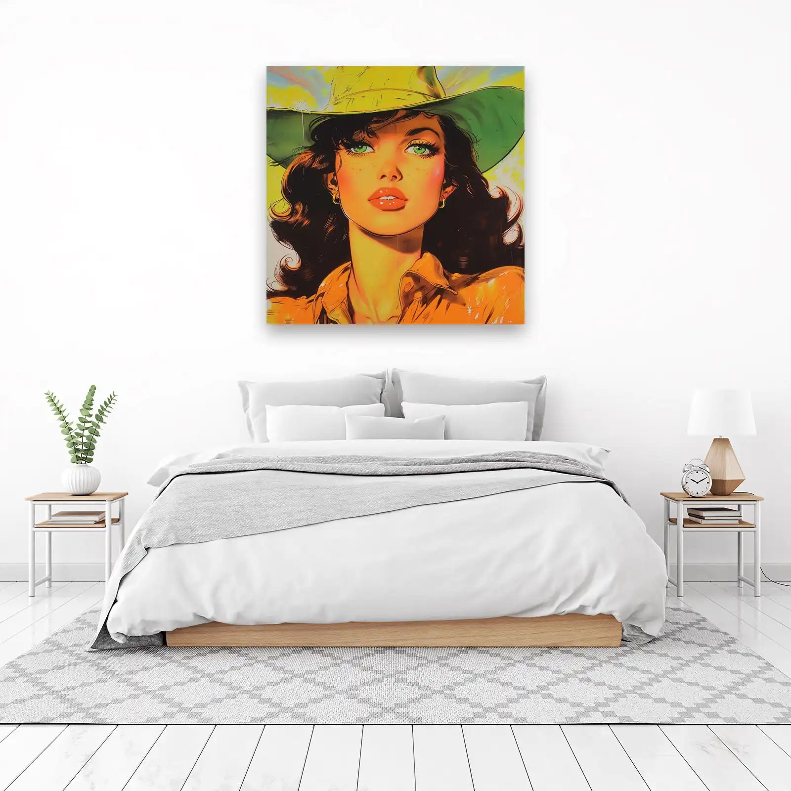 Retro Pin-Up Woman Green Hat Wall Art