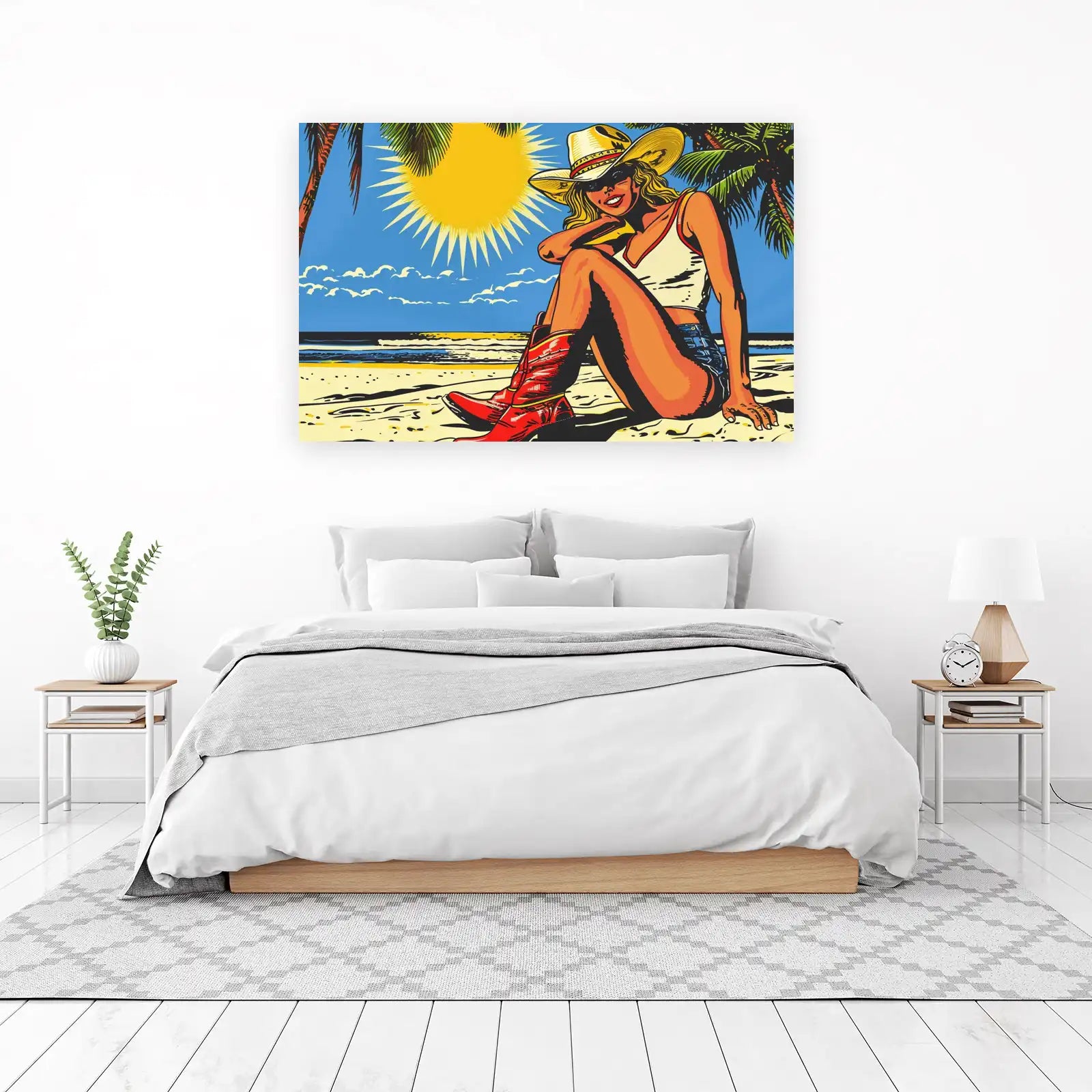 Retro Beach Babe Cowboy Hat Wall Art