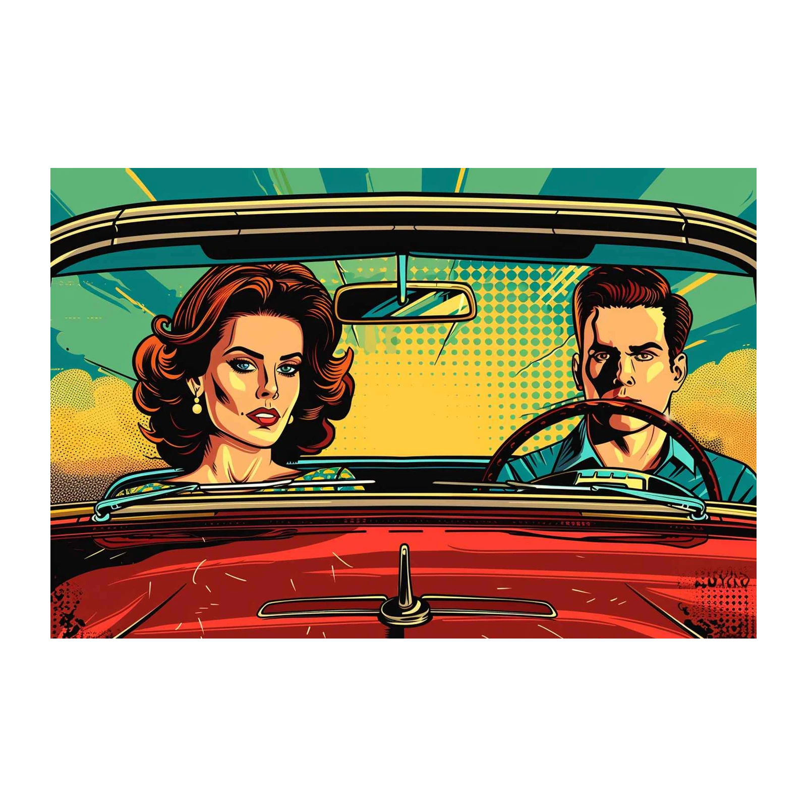 Retro Drive Couple Pop Art Wall Art