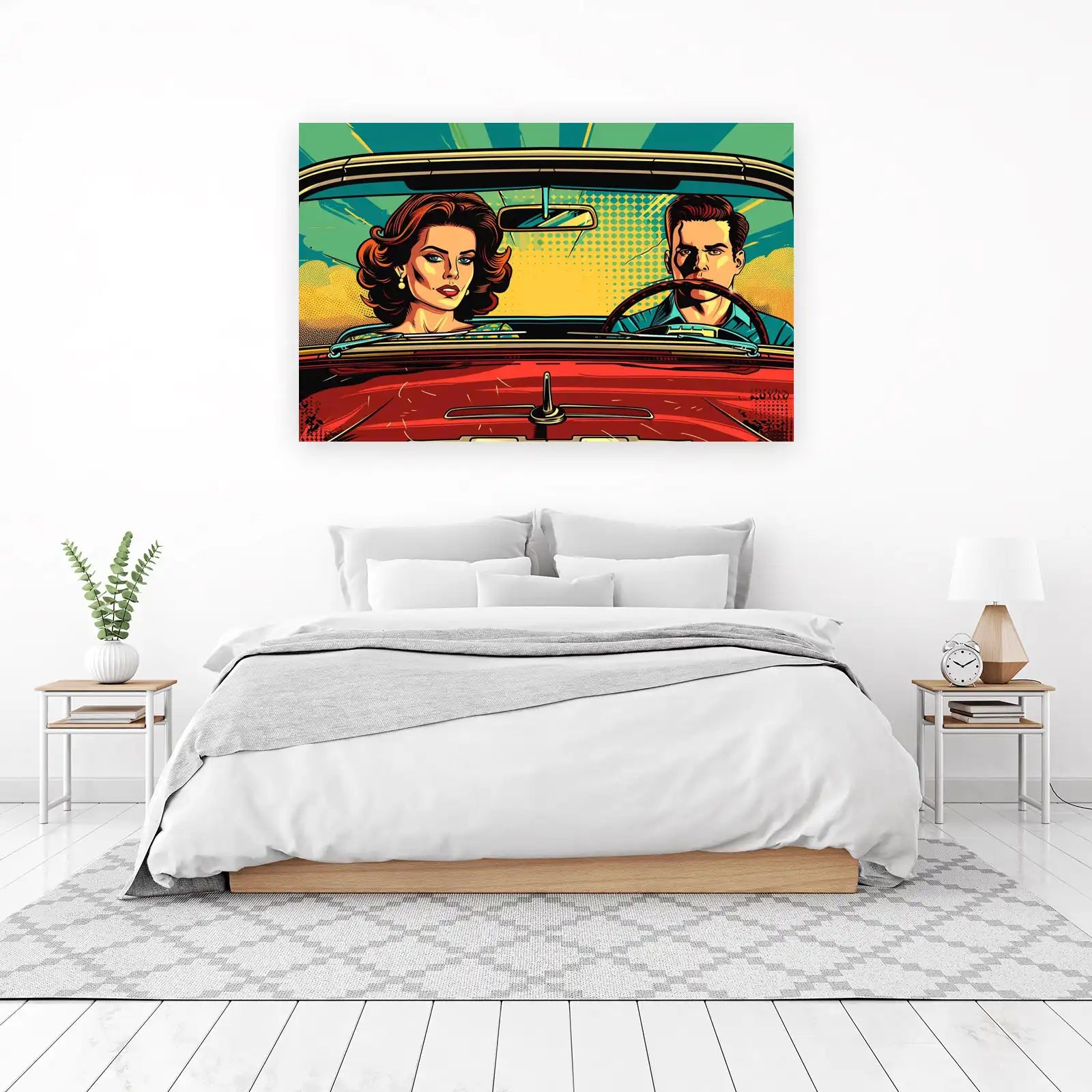 Retro Drive Couple Pop Art Wall Art