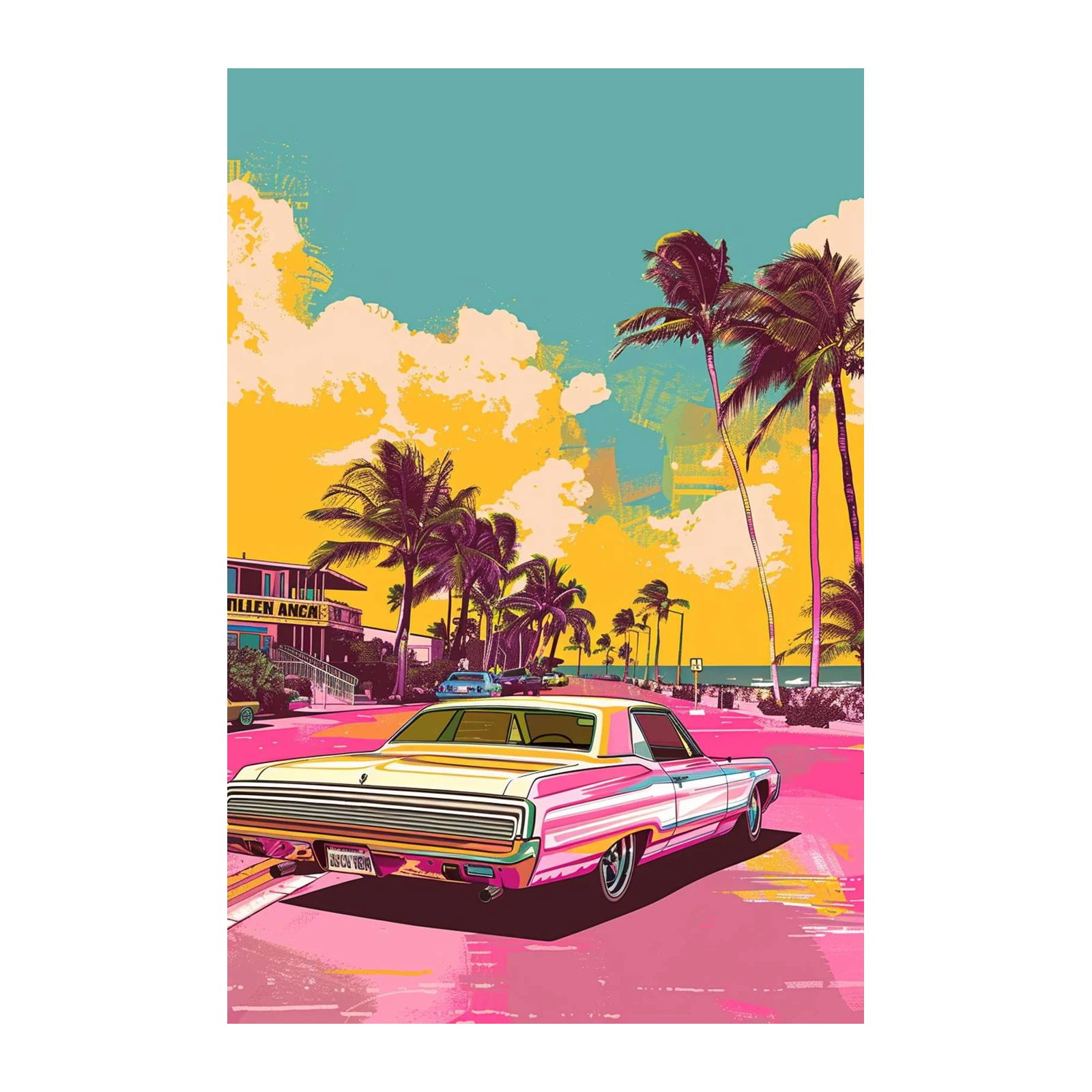 Retro Miami Vibes Car Wall Art