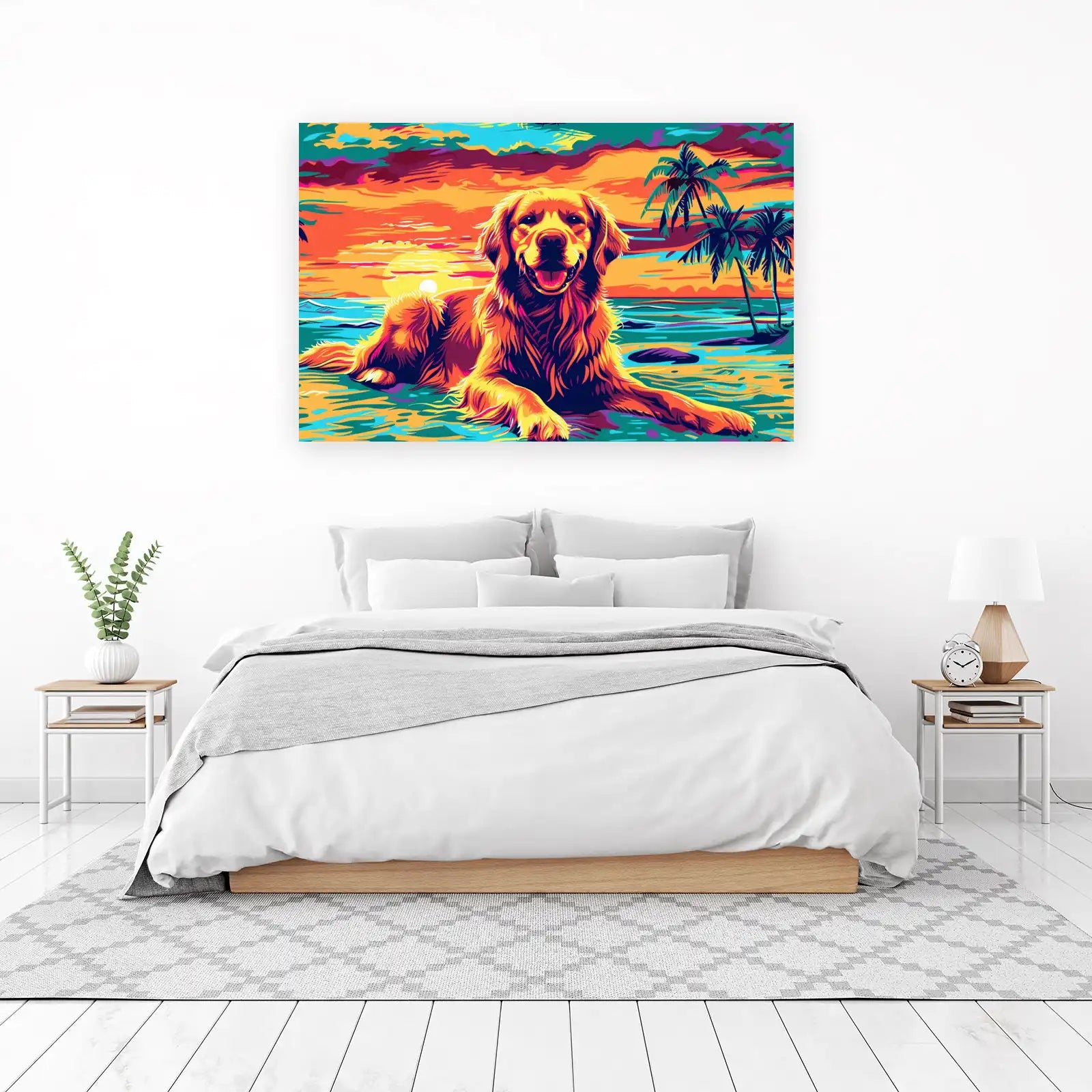 Golden Retriever Sunset Beach Wall Art