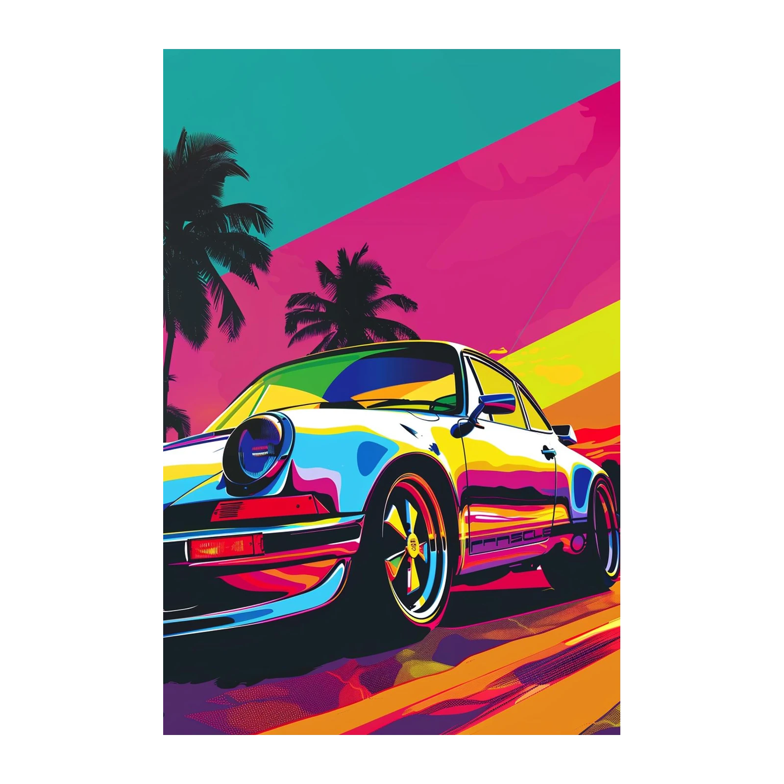 Retro Porsche Sunset Pop Art Wall Art