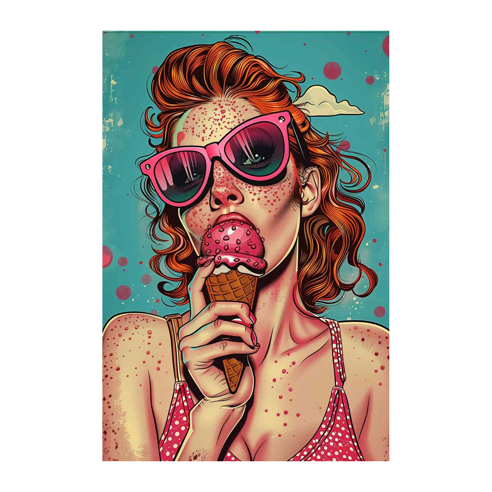 Retro Summer Vibes Ice Cream Girl Wall Art